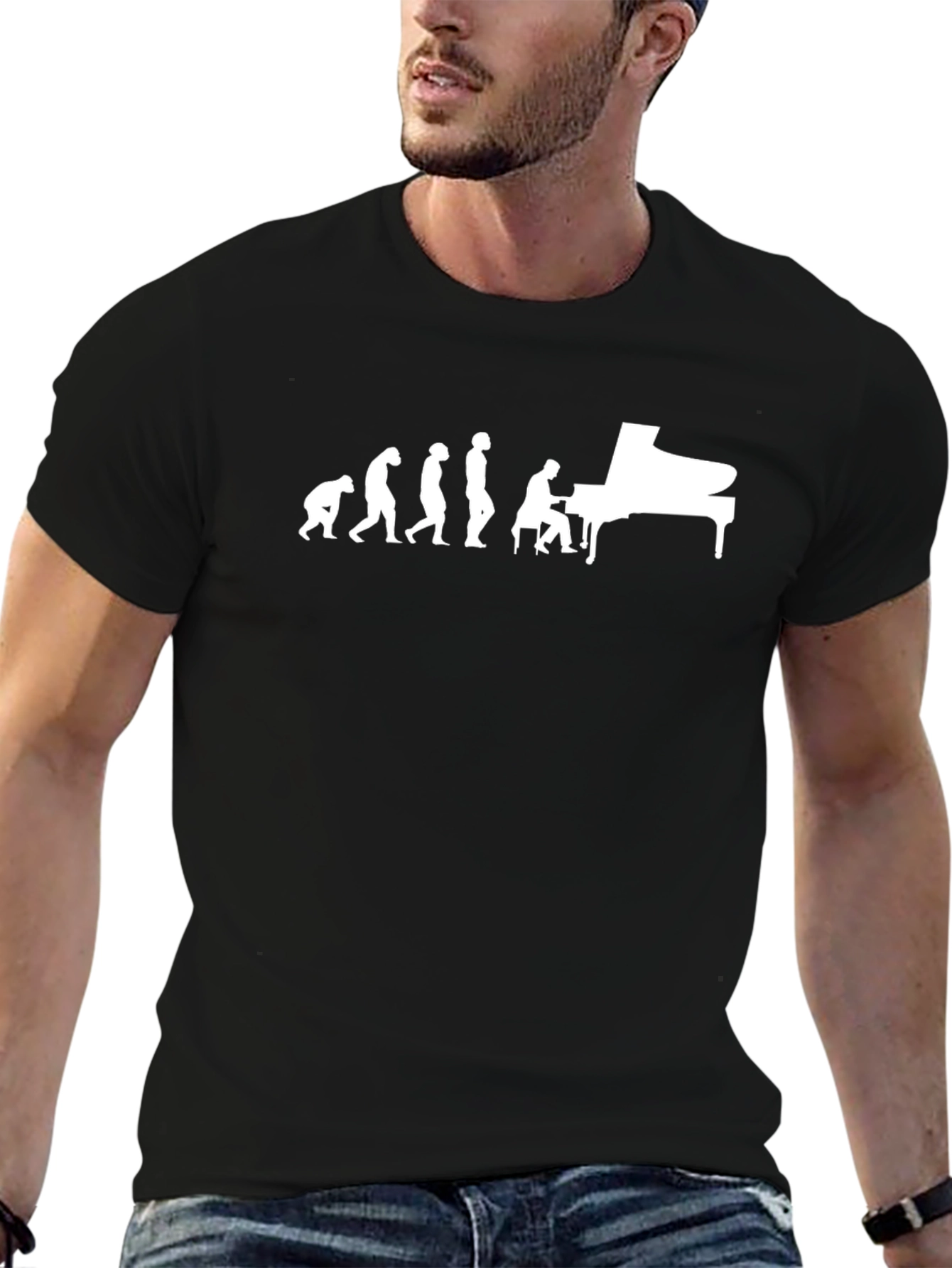 Evolution of Piano Player Black T-Shirt