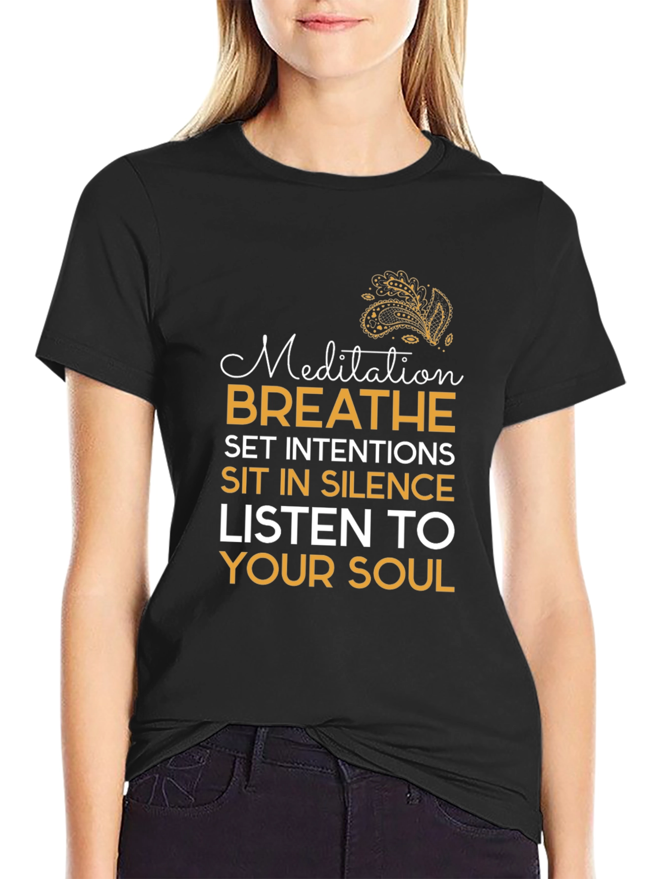 Meditation Slogan Graphic Black T-Shirt
