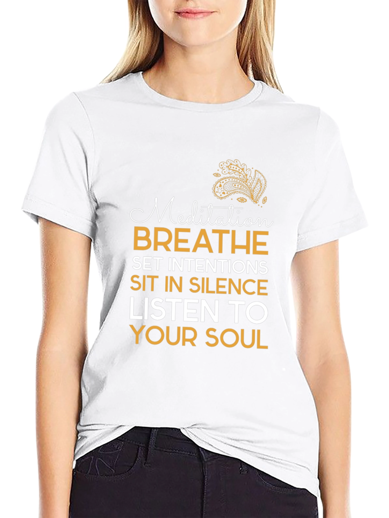 Meditation Slogan Graphic Black T-Shirt