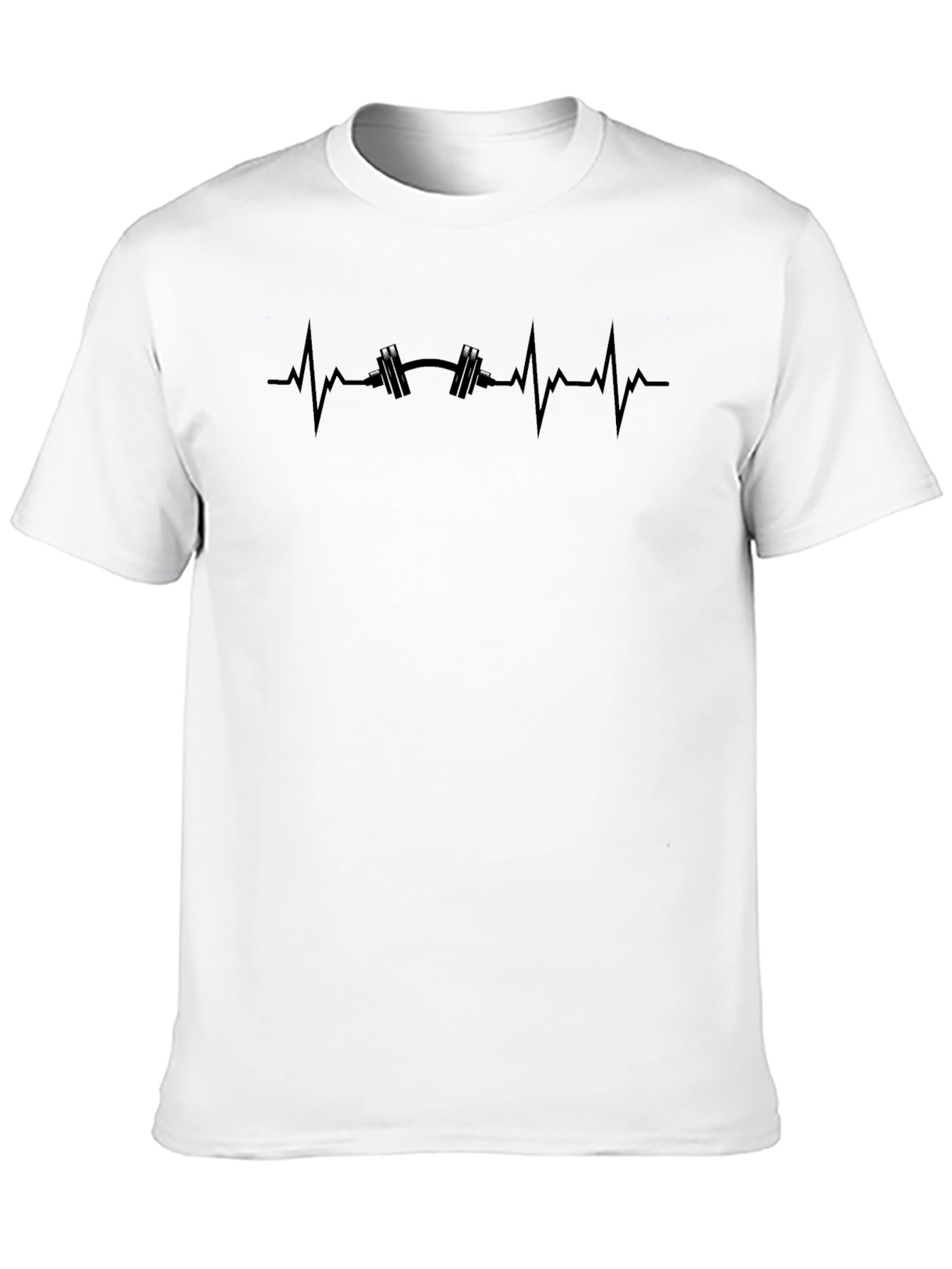 Mens Black Fitness Heartbeat Barbell Graphic Tee