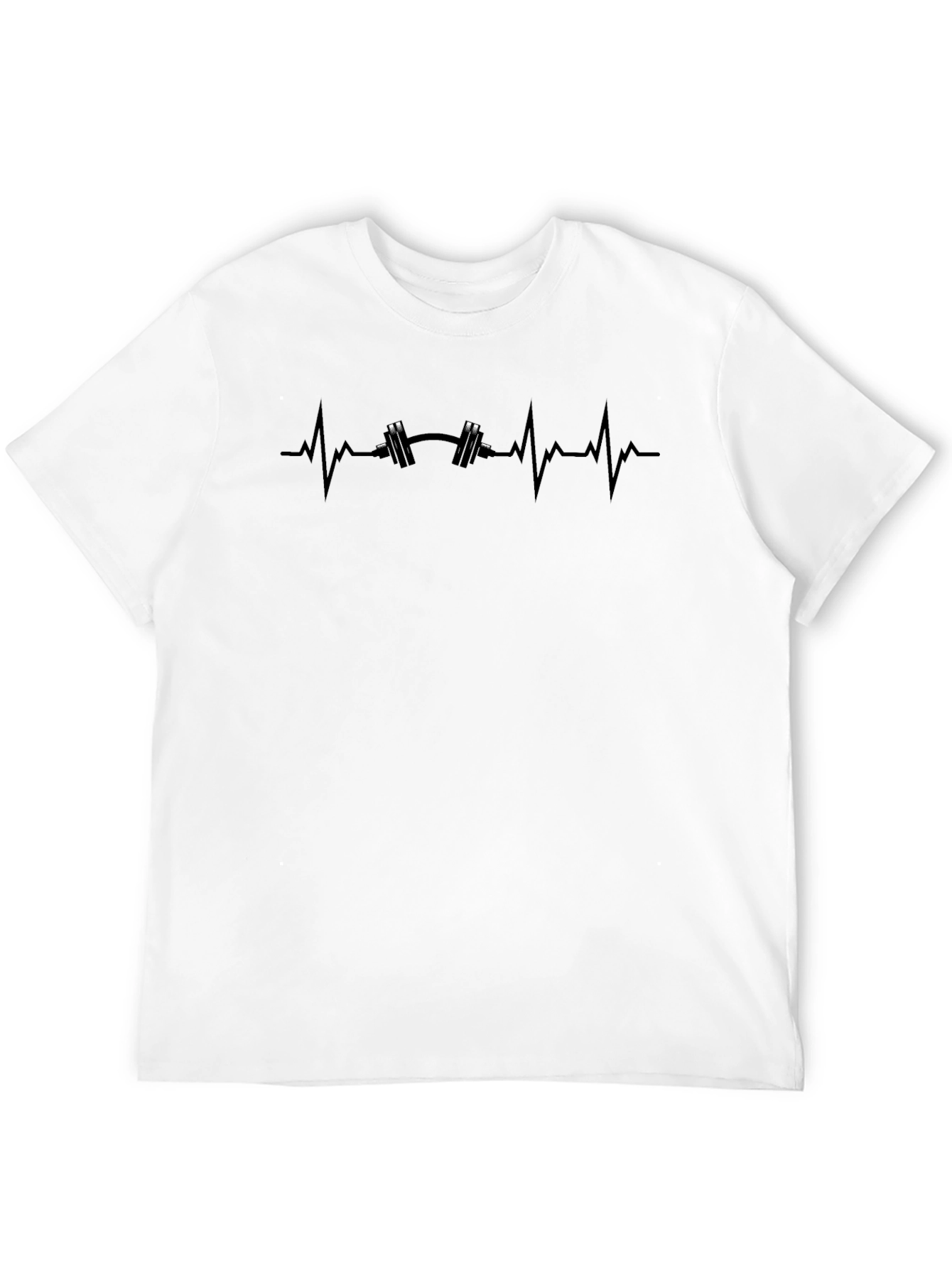 Mens Black Fitness Heartbeat Barbell Graphic Tee