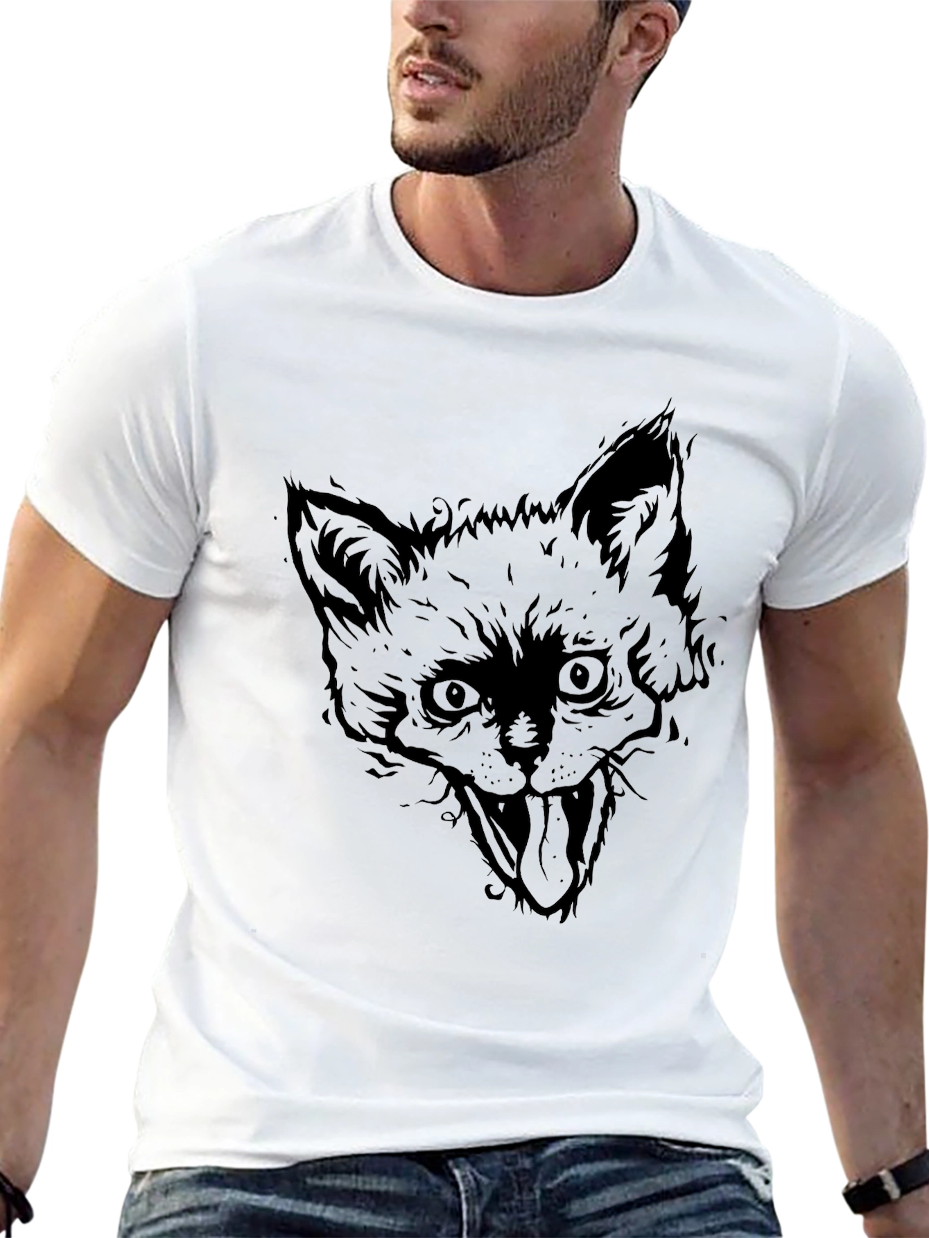 Black Fox Graphic Tee - Mens Crew Neck