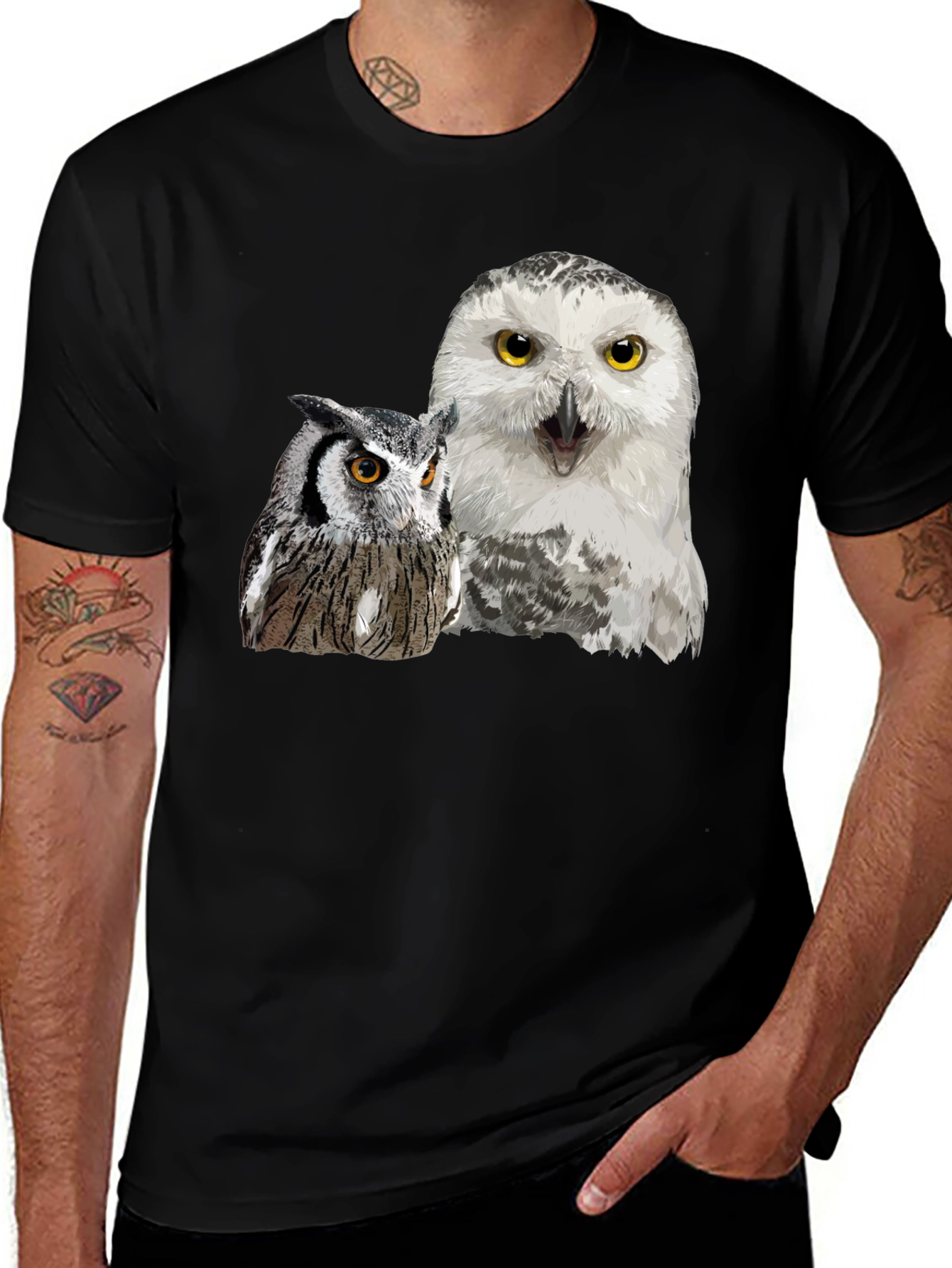 Owl Duo Graphic Tee - Black Cotton Blend