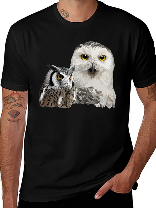 Owl Duo Graphic Tee - Black Cotton Blend