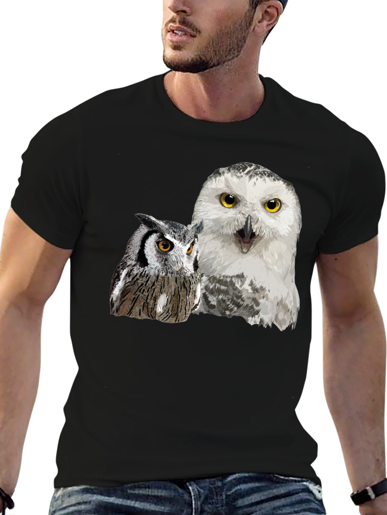 Owl Duo Graphic Tee - Black Cotton Blend