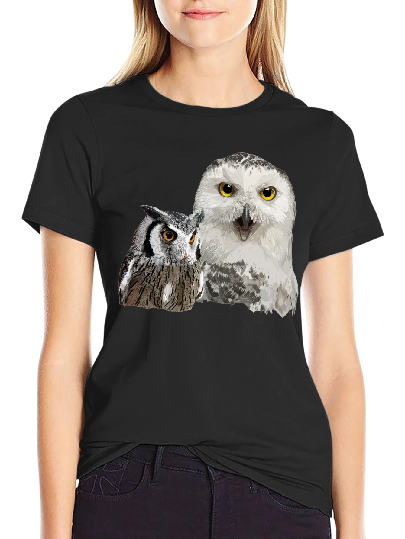 Owl Duo Graphic Tee - Black Cotton Blend