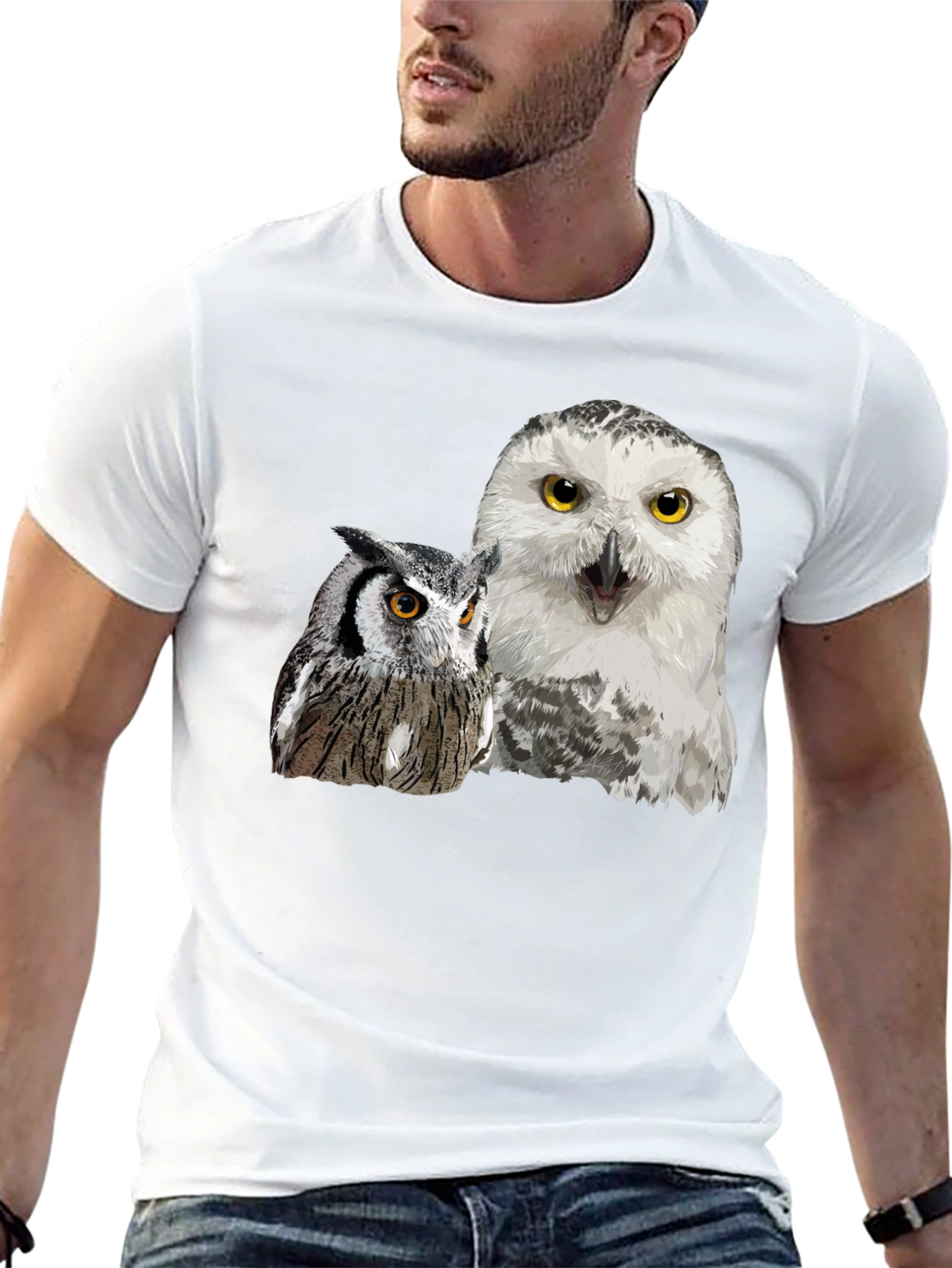 Owl Duo Graphic Tee - Black Cotton Blend