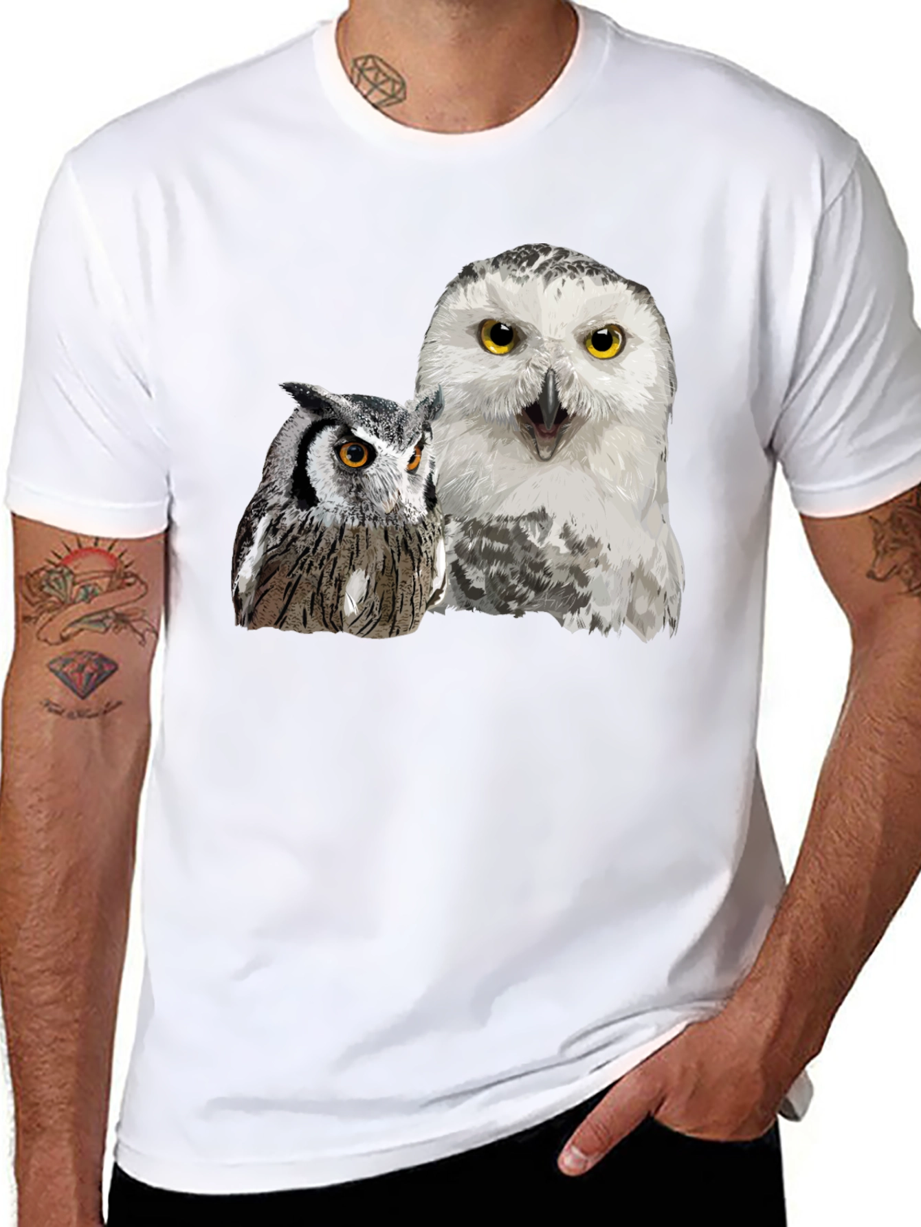 Owl Duo Graphic Tee - Black Cotton Blend