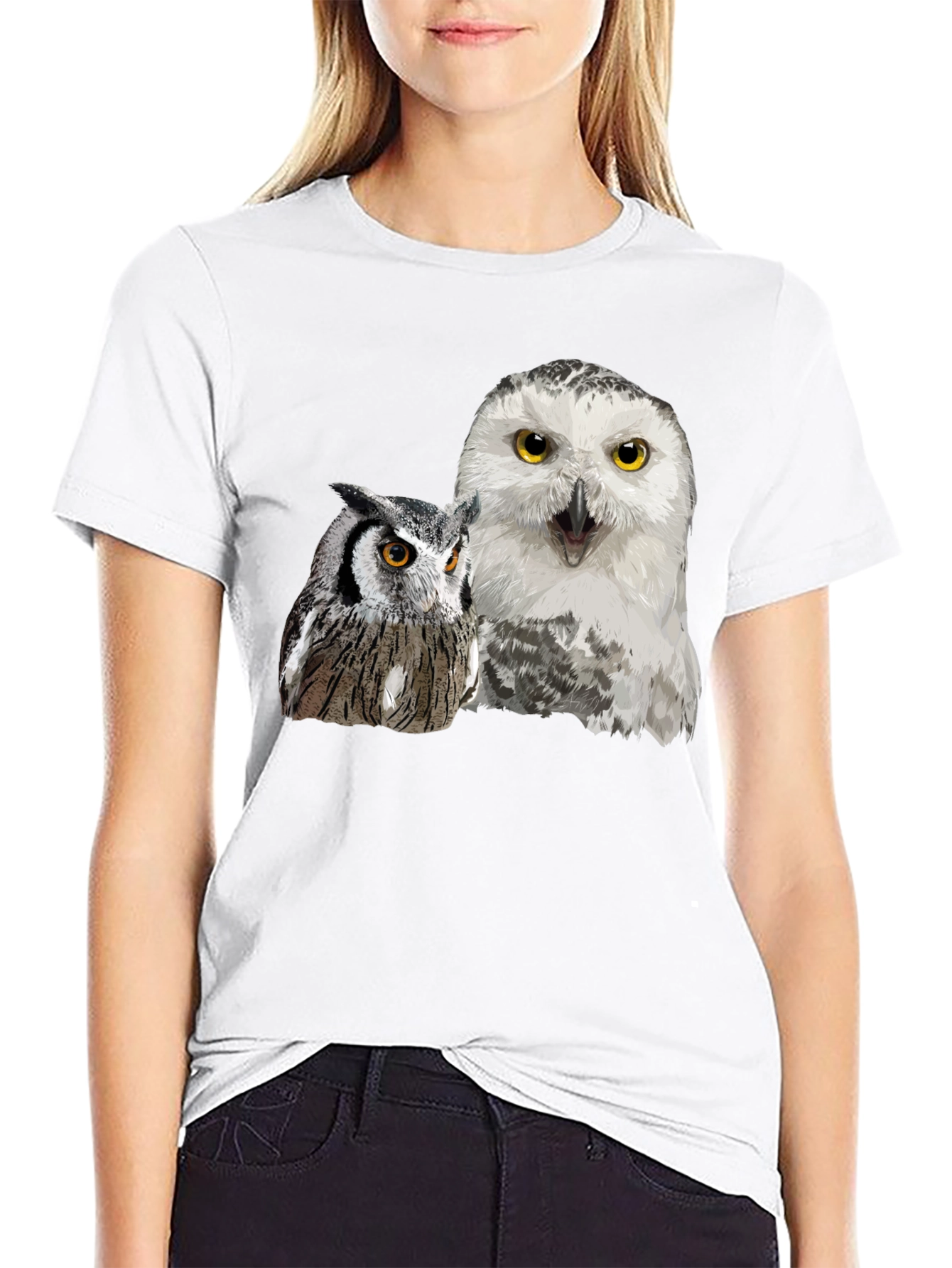 Owl Duo Graphic Tee - Black Cotton Blend