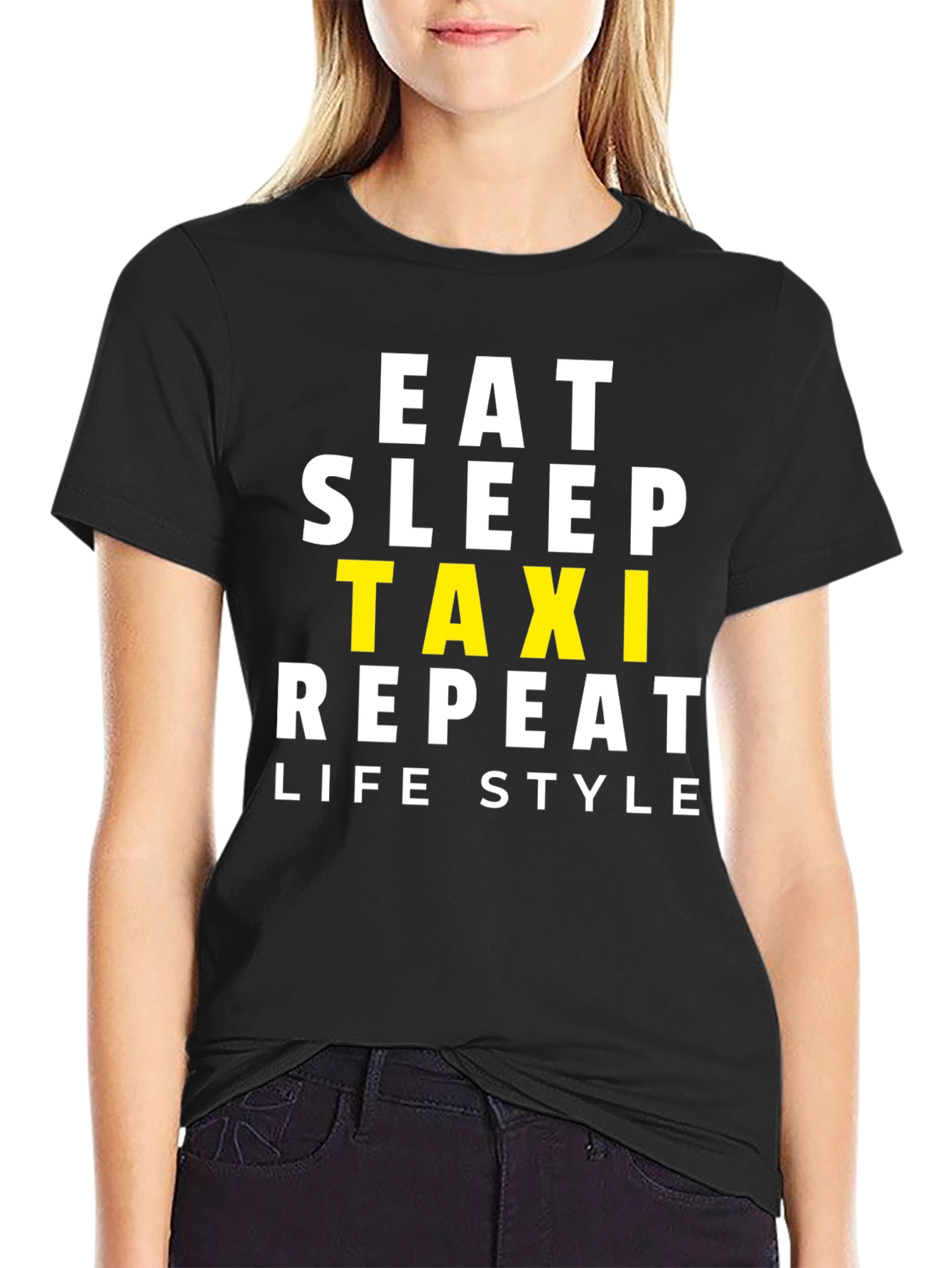 Eat Sleep Taxi Repeat Black Graphic Tee