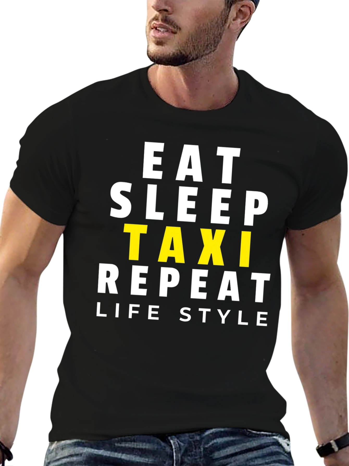 Eat Sleep Taxi Repeat Black Graphic Tee