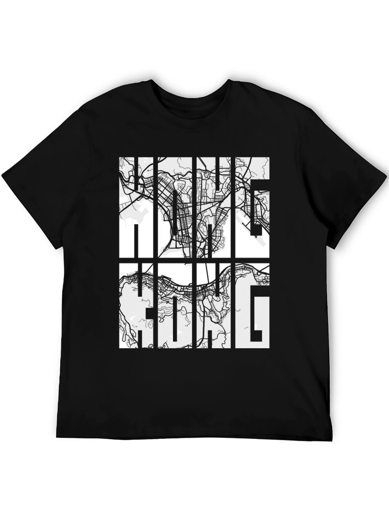 Hong Kong Map Graphic Black T-Shirt