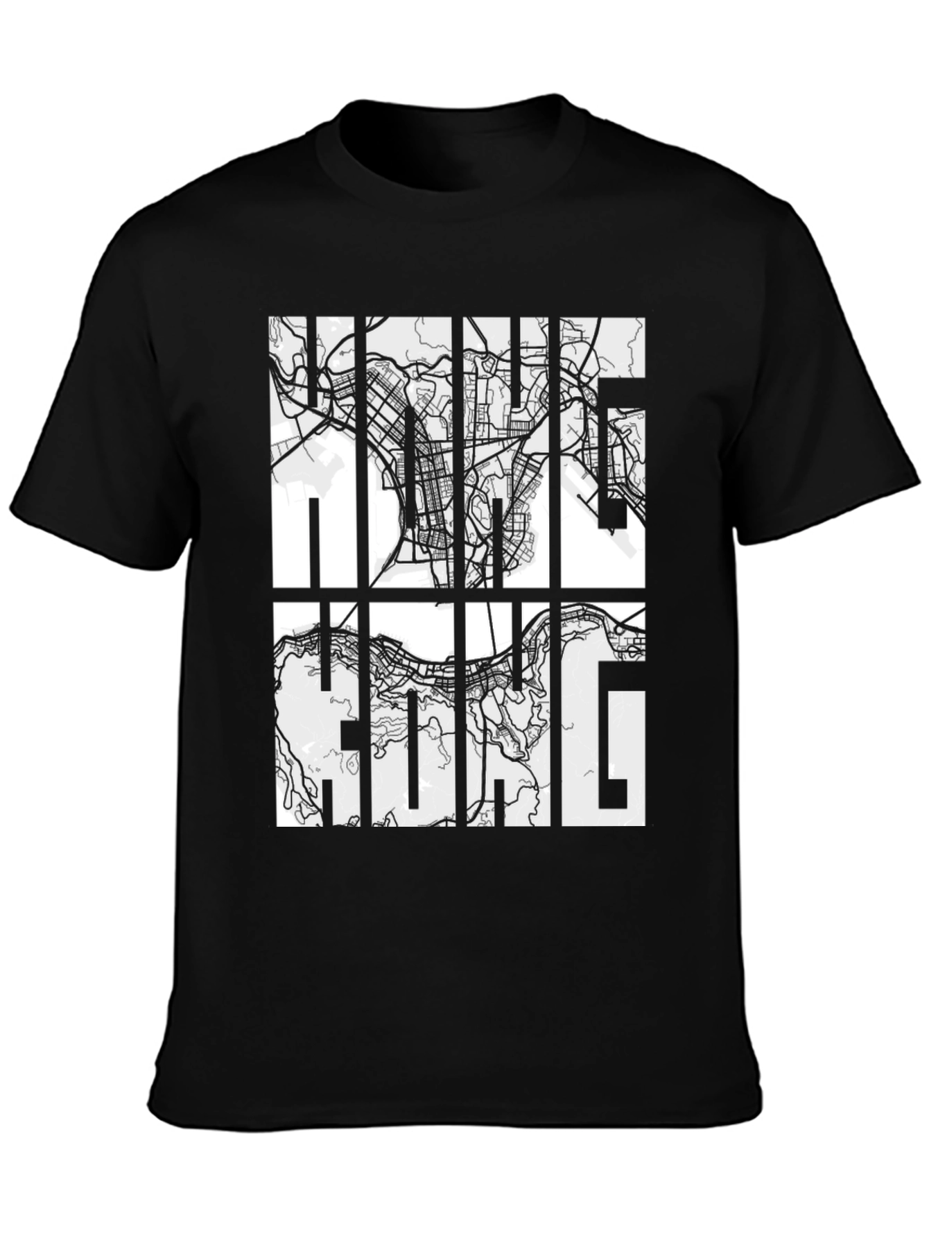 Hong Kong Map Graphic Black T-Shirt