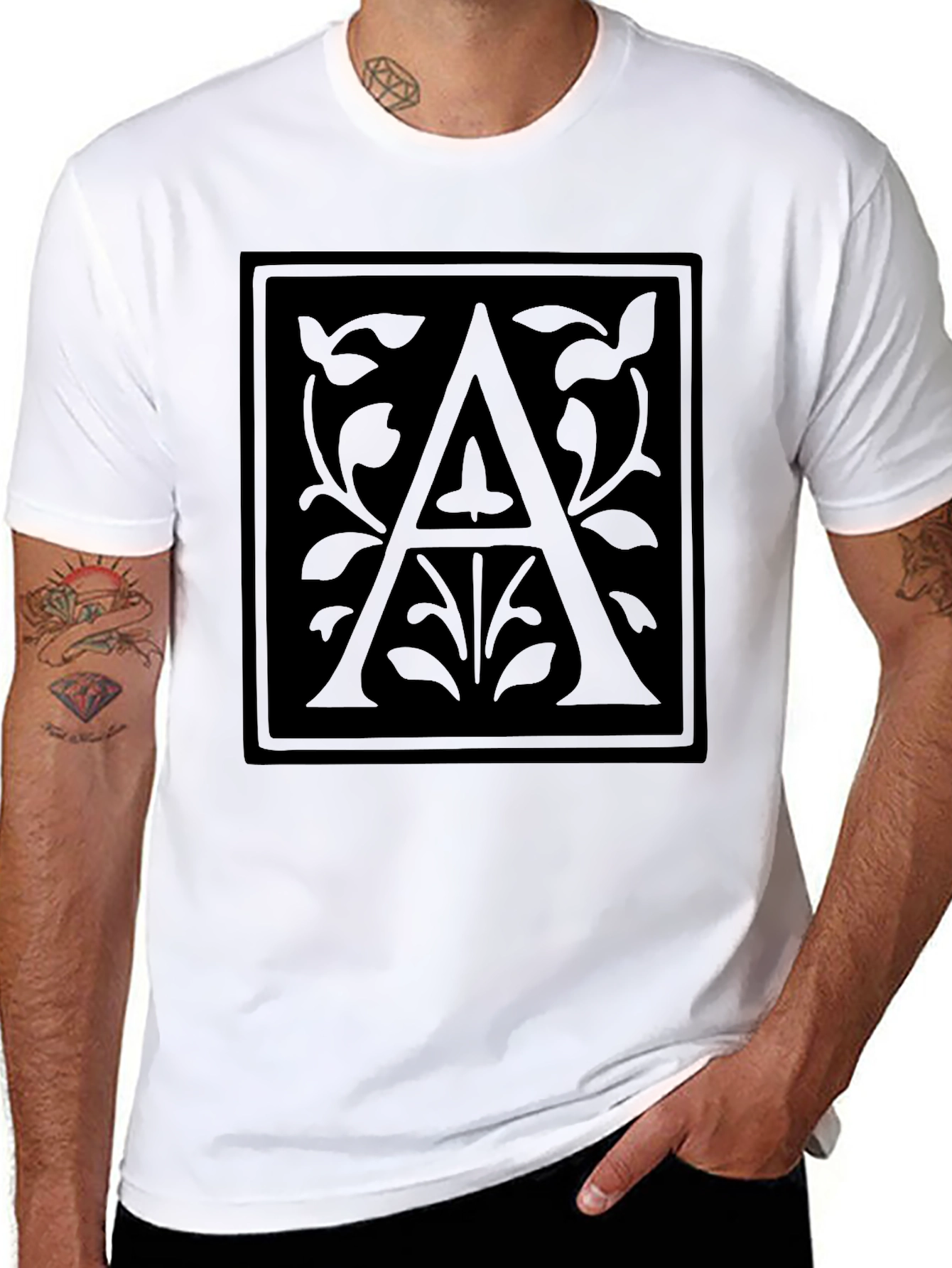 Elegant Black T-Shirt with Initial A Graphic