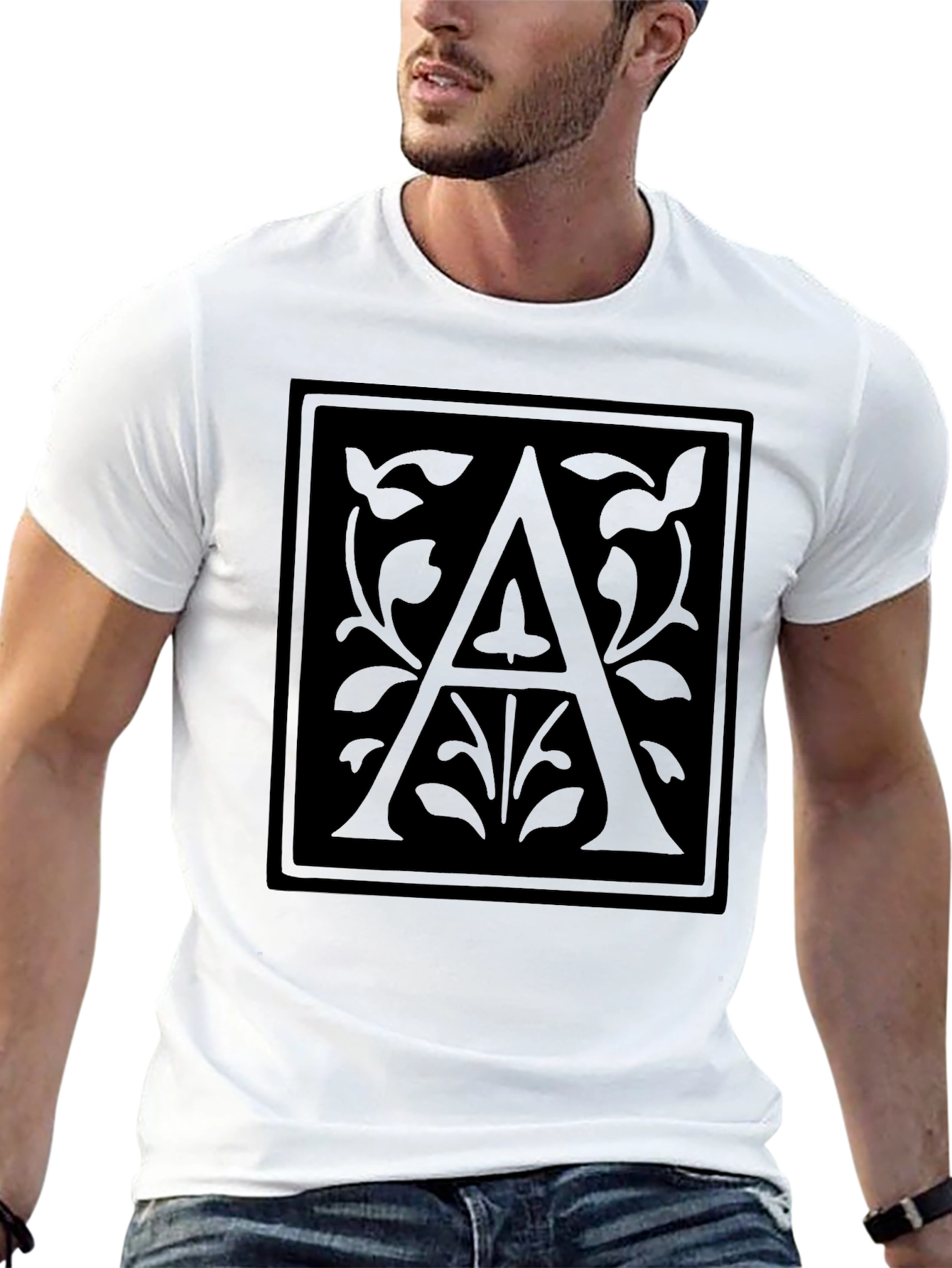 Elegant Black T-Shirt with Initial A Graphic