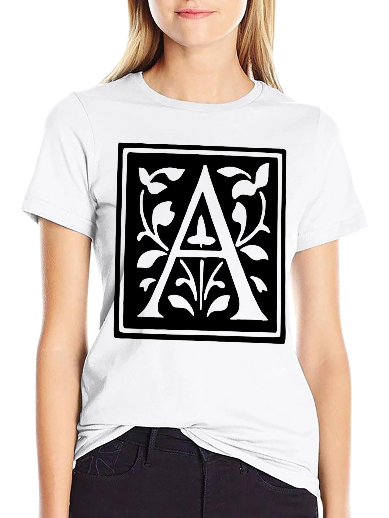 Elegant Black T-Shirt with Initial A Graphic