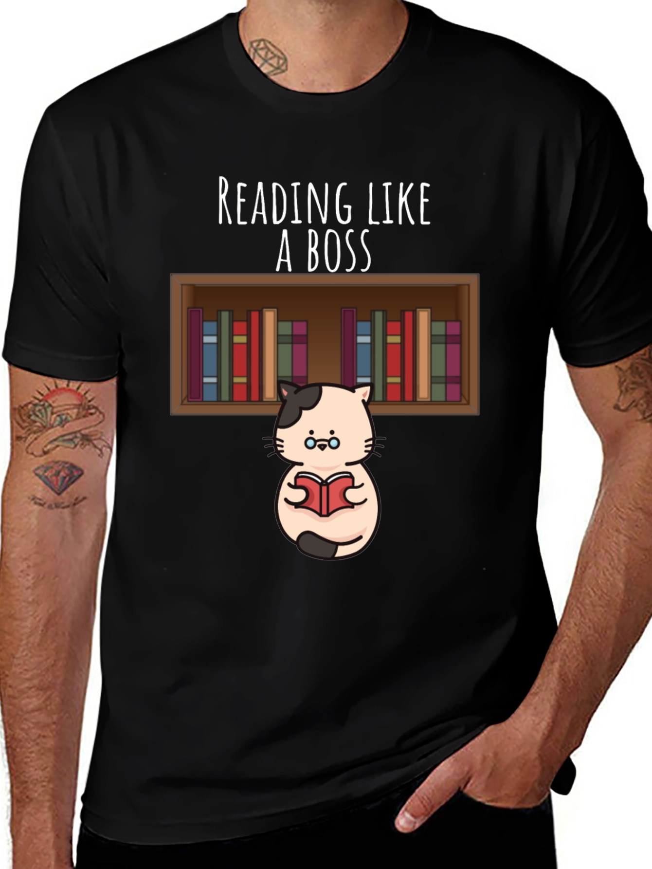 Reading Like A Boss T-Shirt - Cat With Books