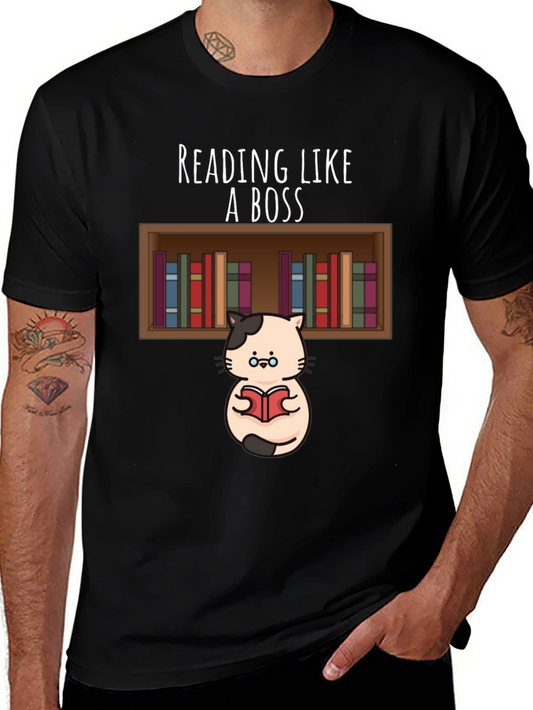 Reading Like A Boss T-Shirt - Cat With Books