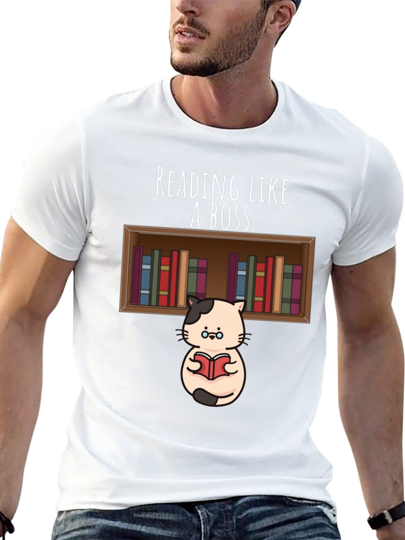Reading Like A Boss T-Shirt - Cat With Books