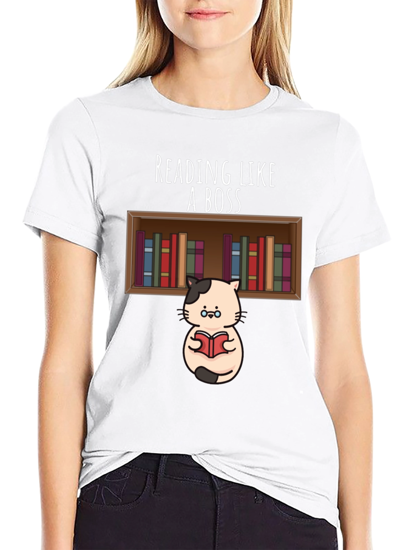 Reading Like A Boss T-Shirt - Cat With Books