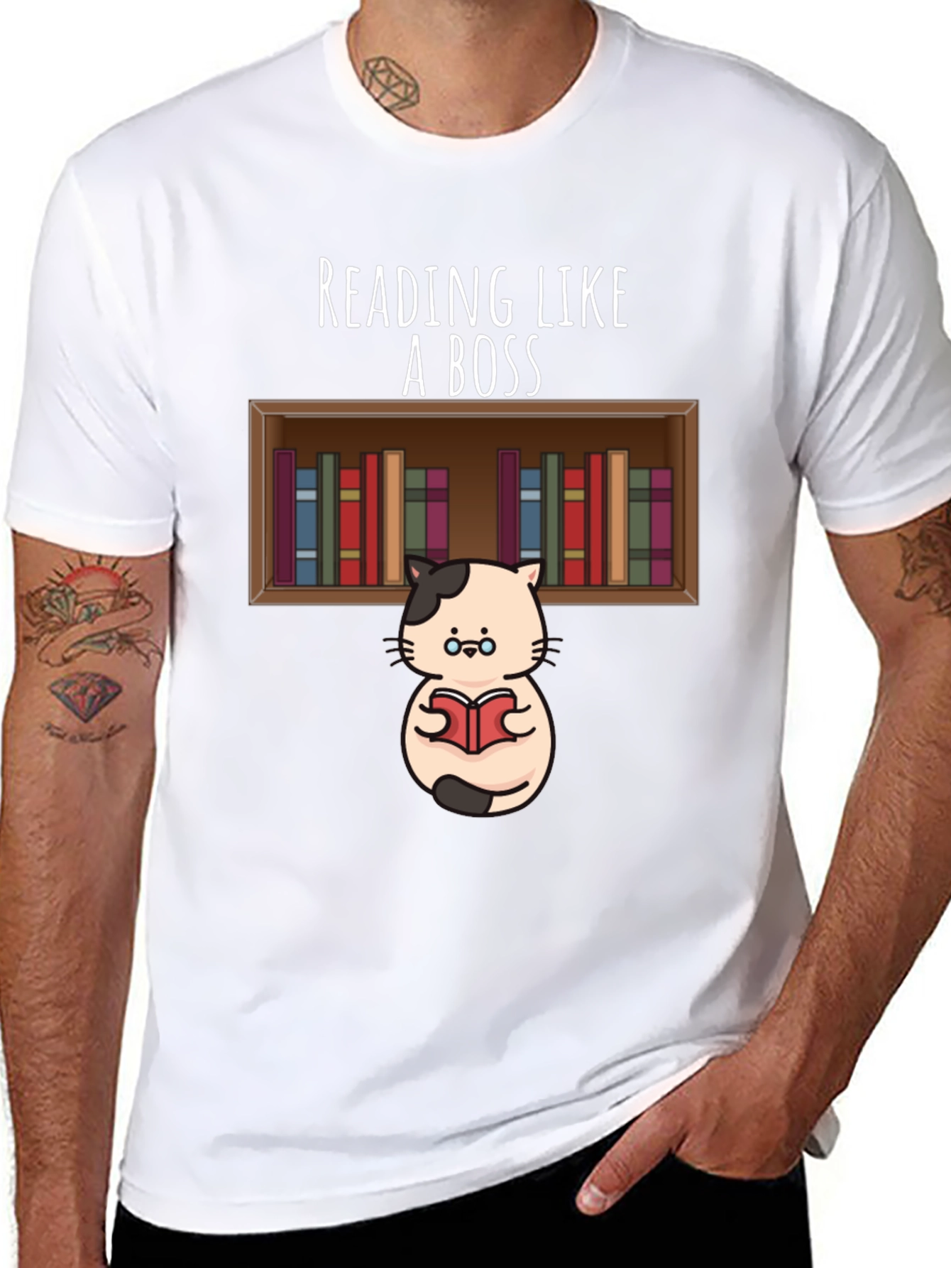 Reading Like A Boss T-Shirt - Cat With Books