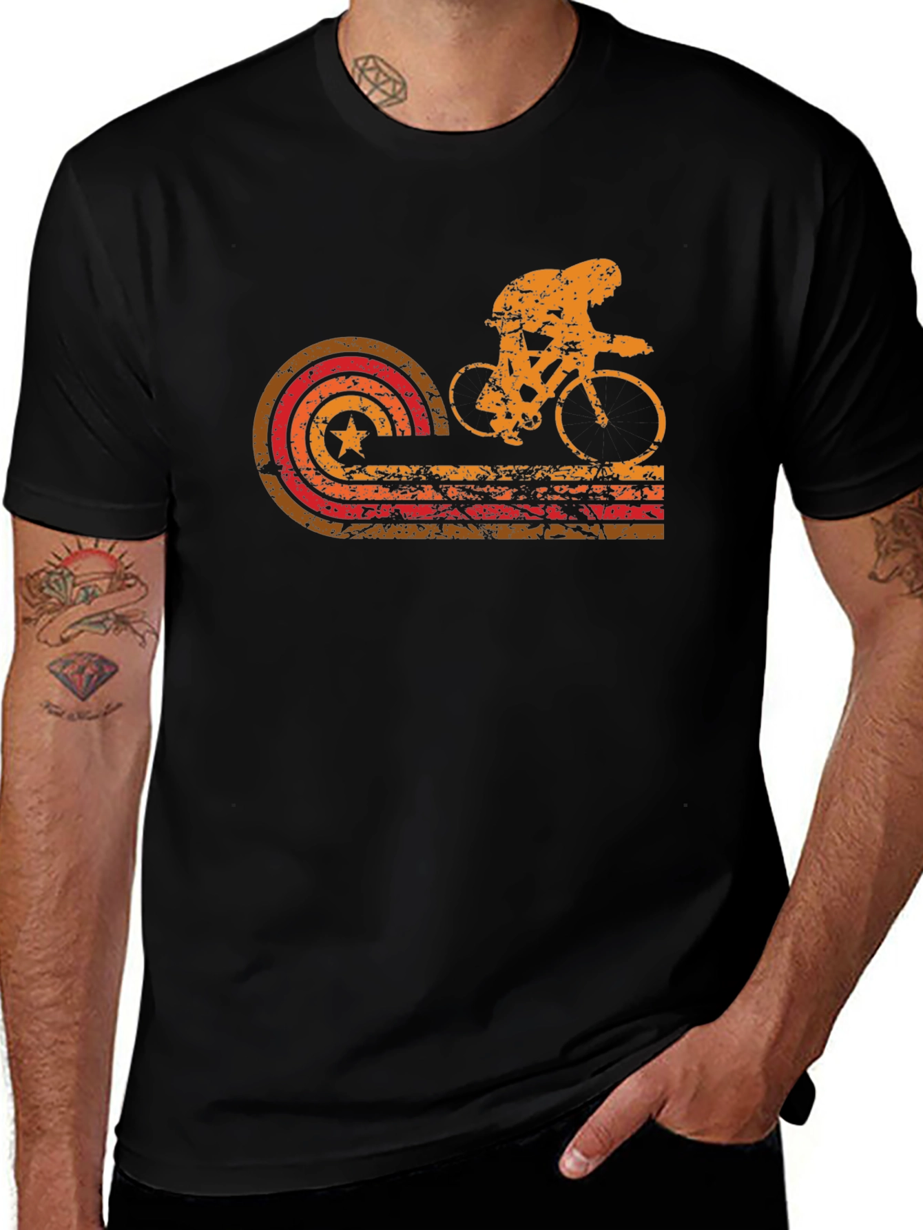 Retro Cycling Graphic T-Shirt - Black