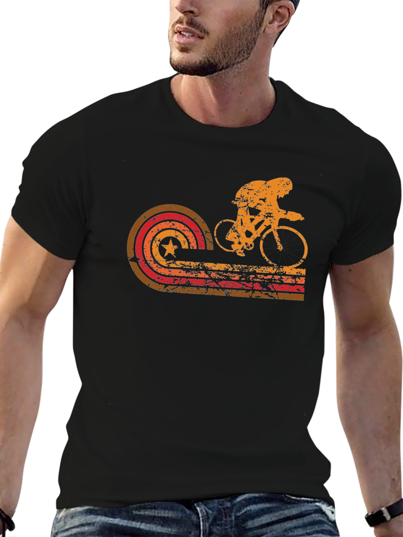 Retro Cycling Graphic T-Shirt - Black