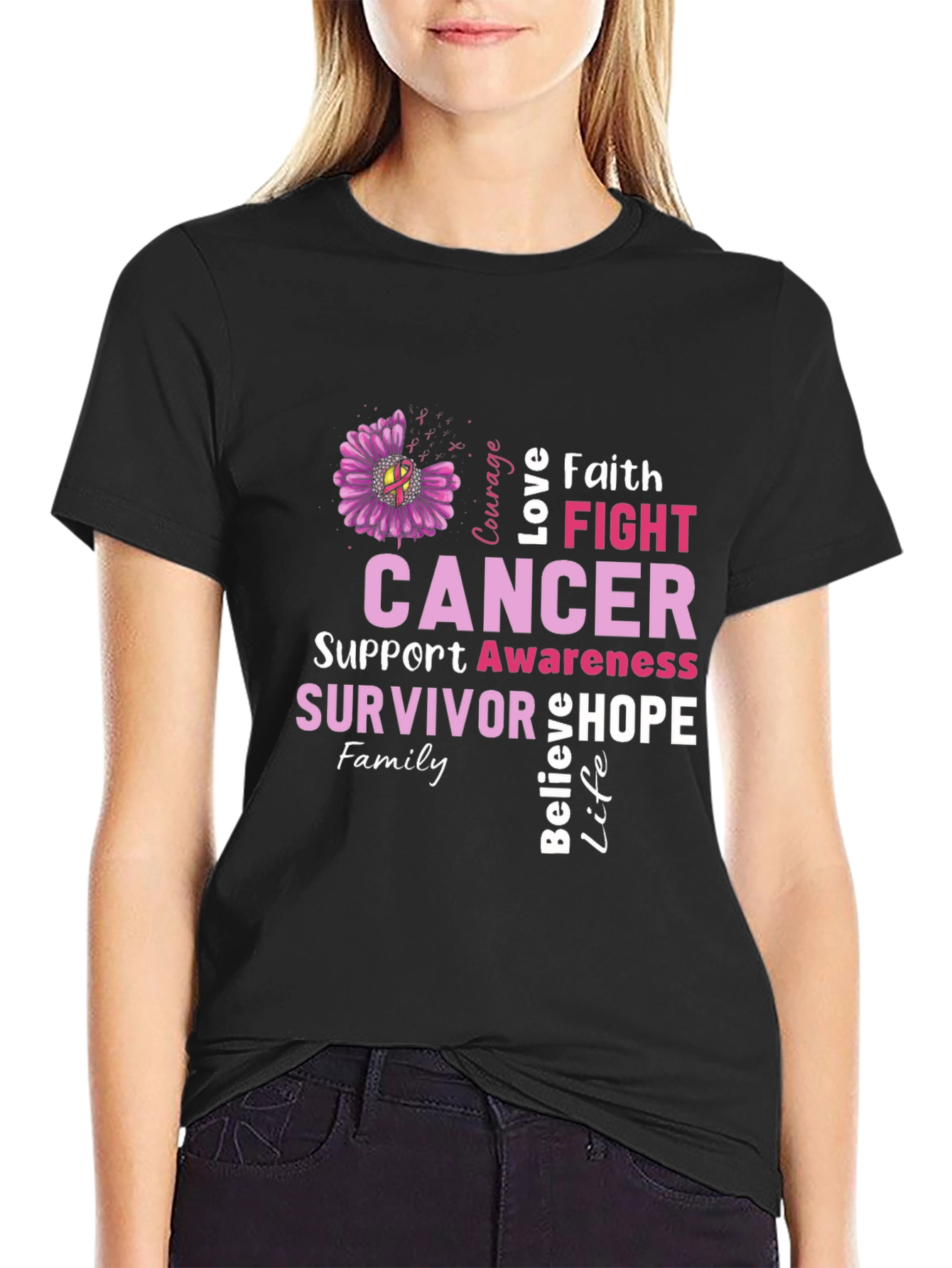 Cancer Awareness T-Shirt - Faith Fight Hope