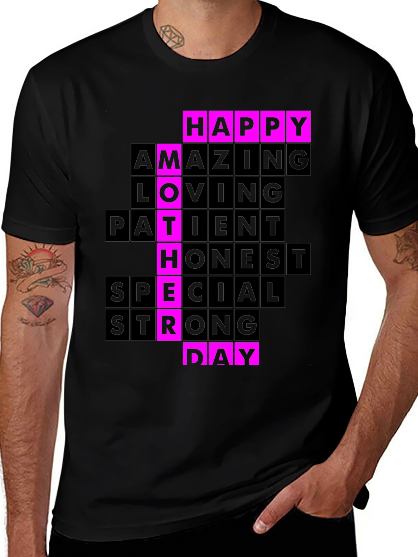 Happy Mothers Day T-Shirt - Pink & Black Design