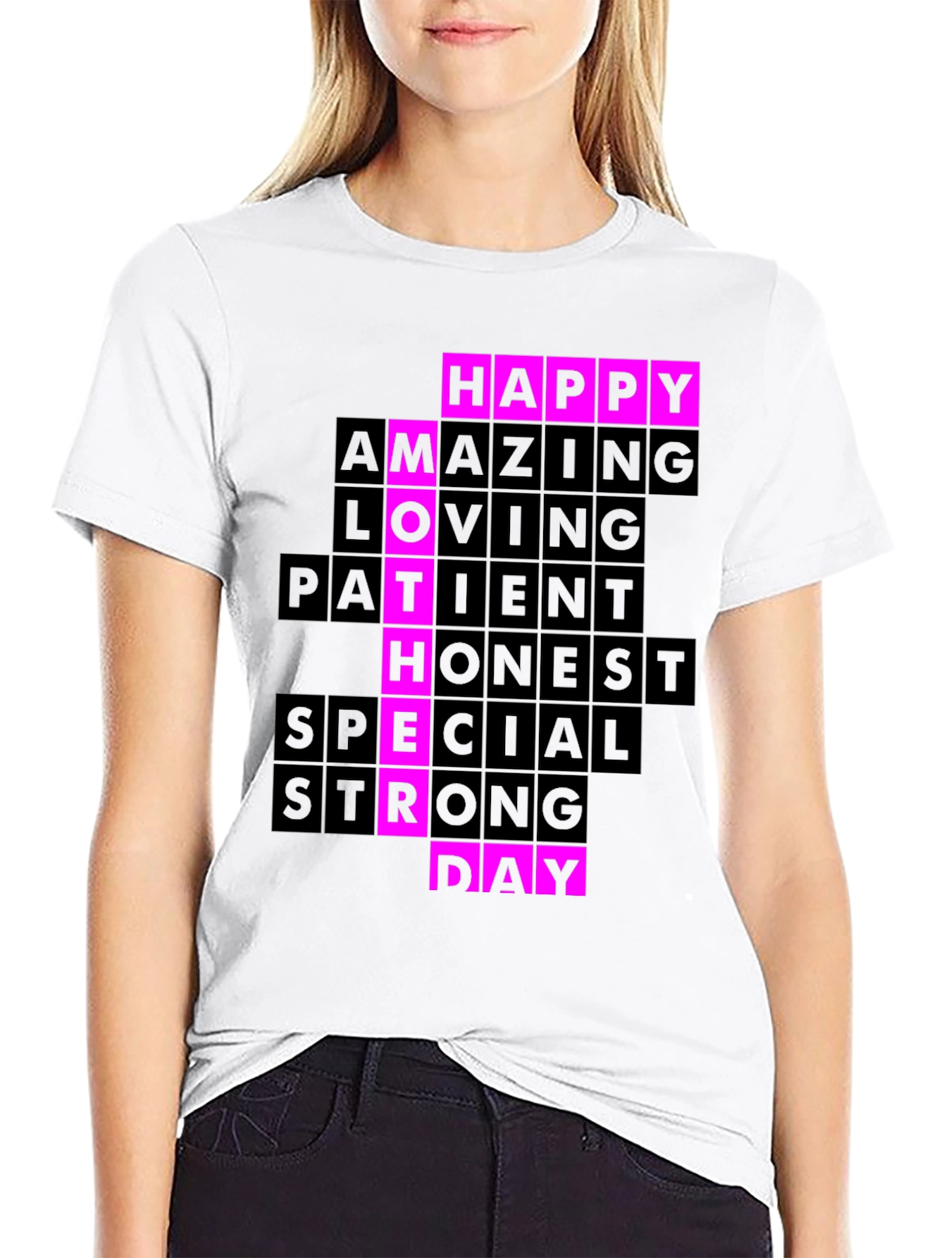 Happy Mothers Day T-Shirt - Pink & Black Design