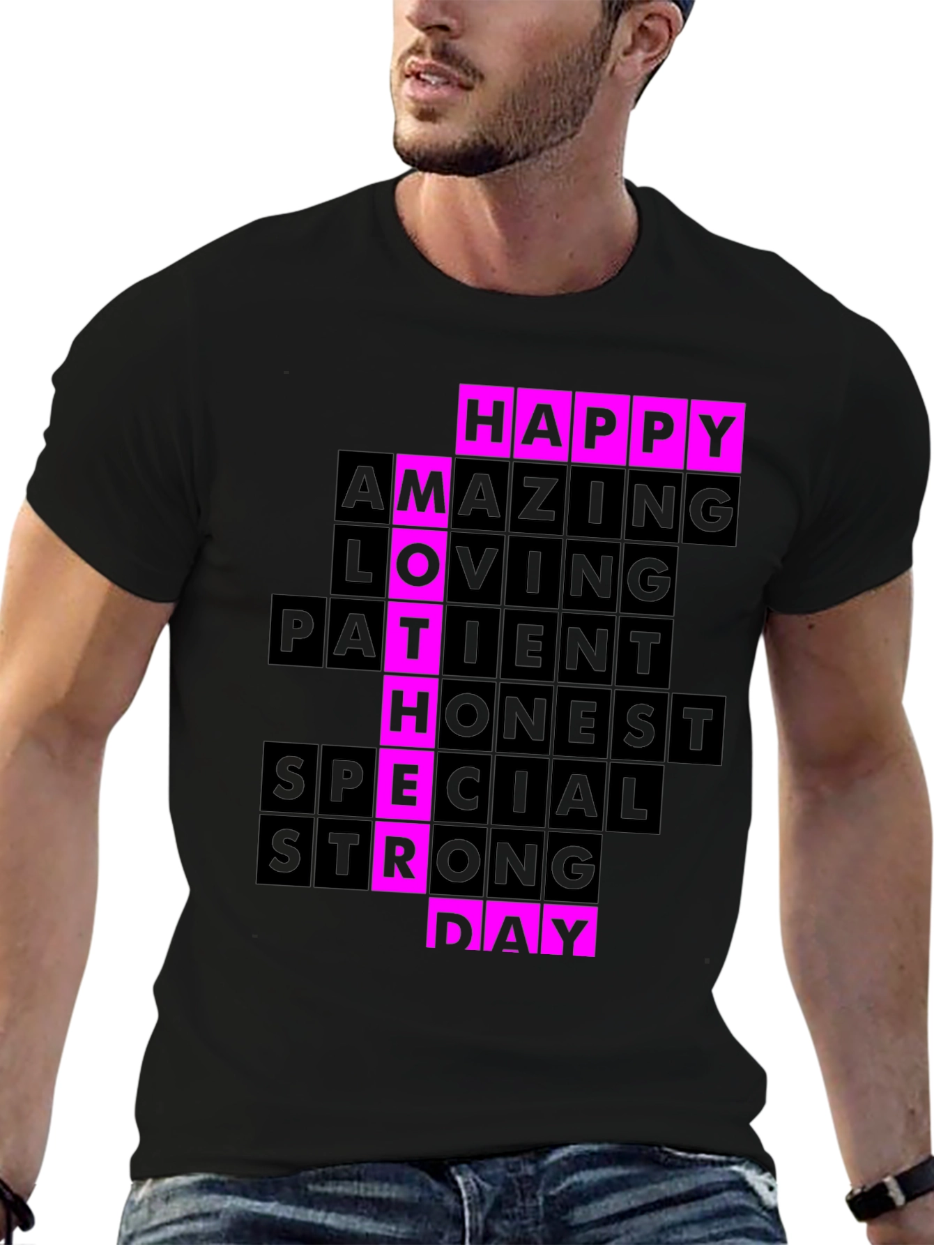 Happy Mothers Day T-Shirt - Pink & Black Design