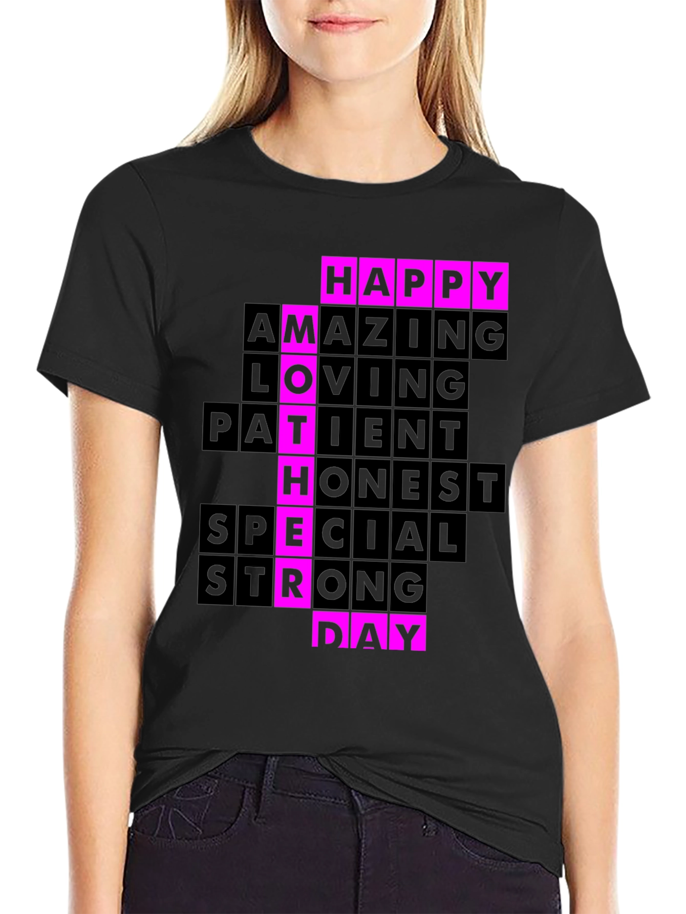Happy Mothers Day T-Shirt - Pink & Black Design