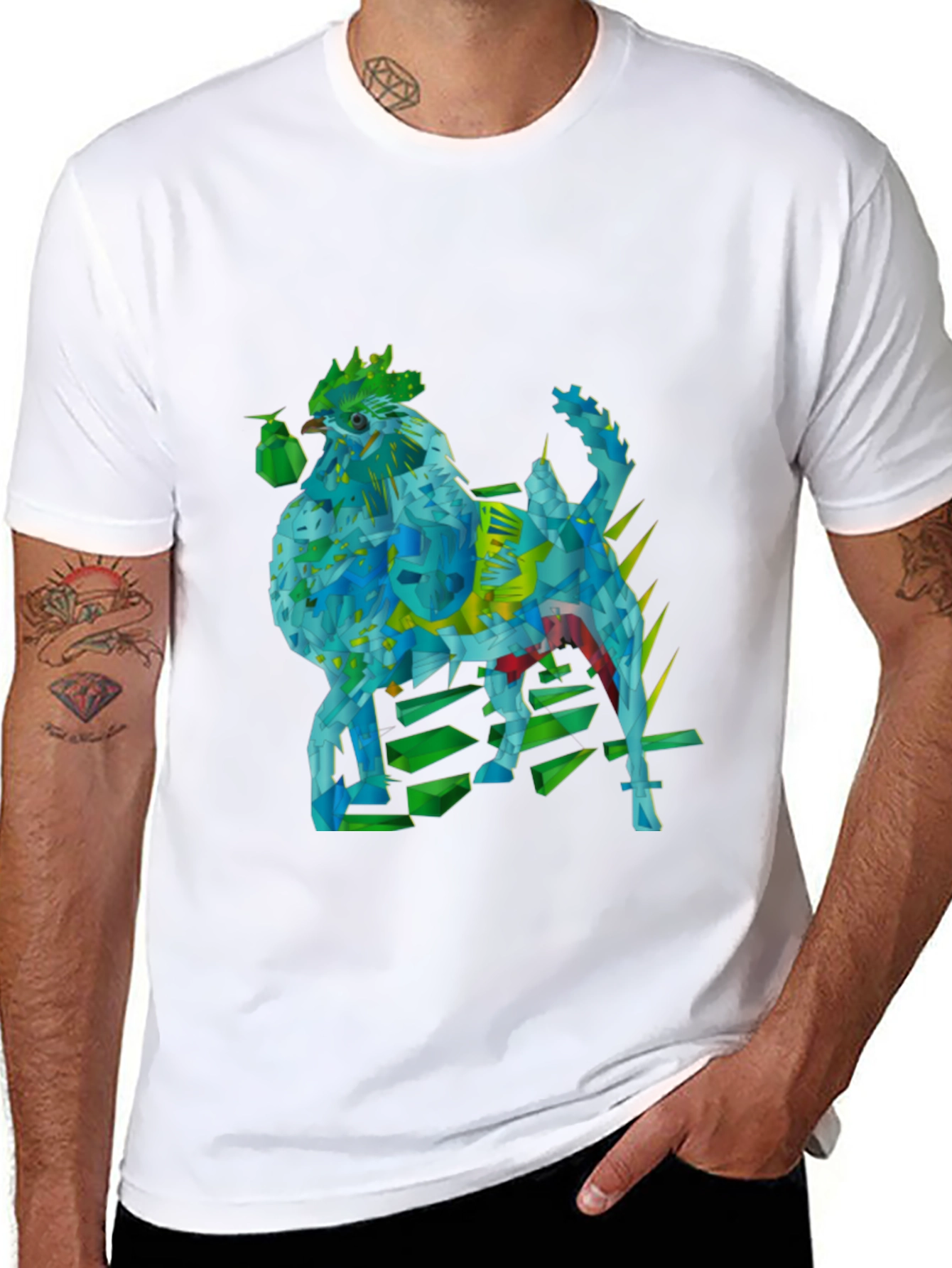 Geometric Rooster Graphic Tee - Modern & Unique