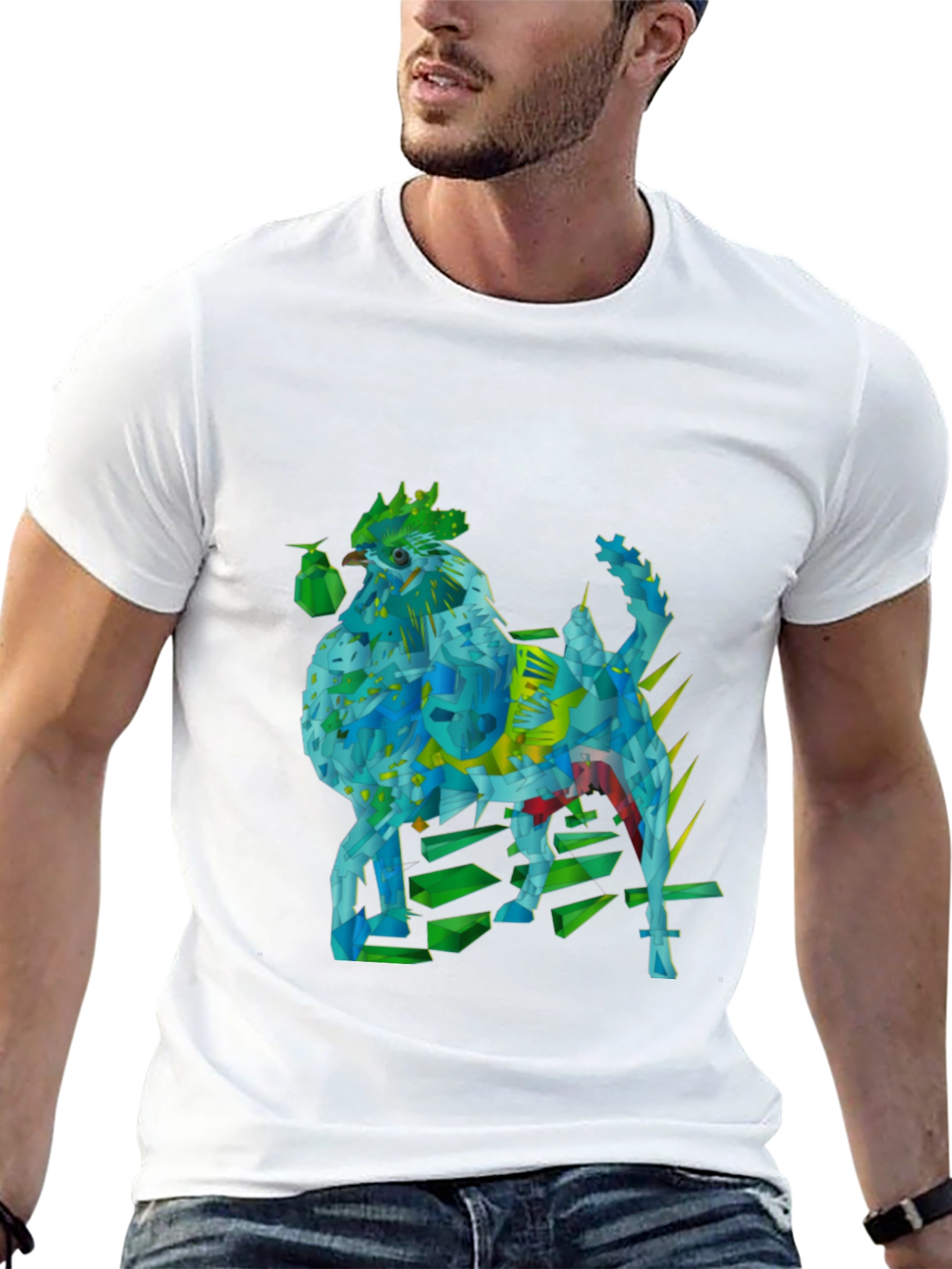 Geometric Rooster Graphic Tee - Modern & Unique