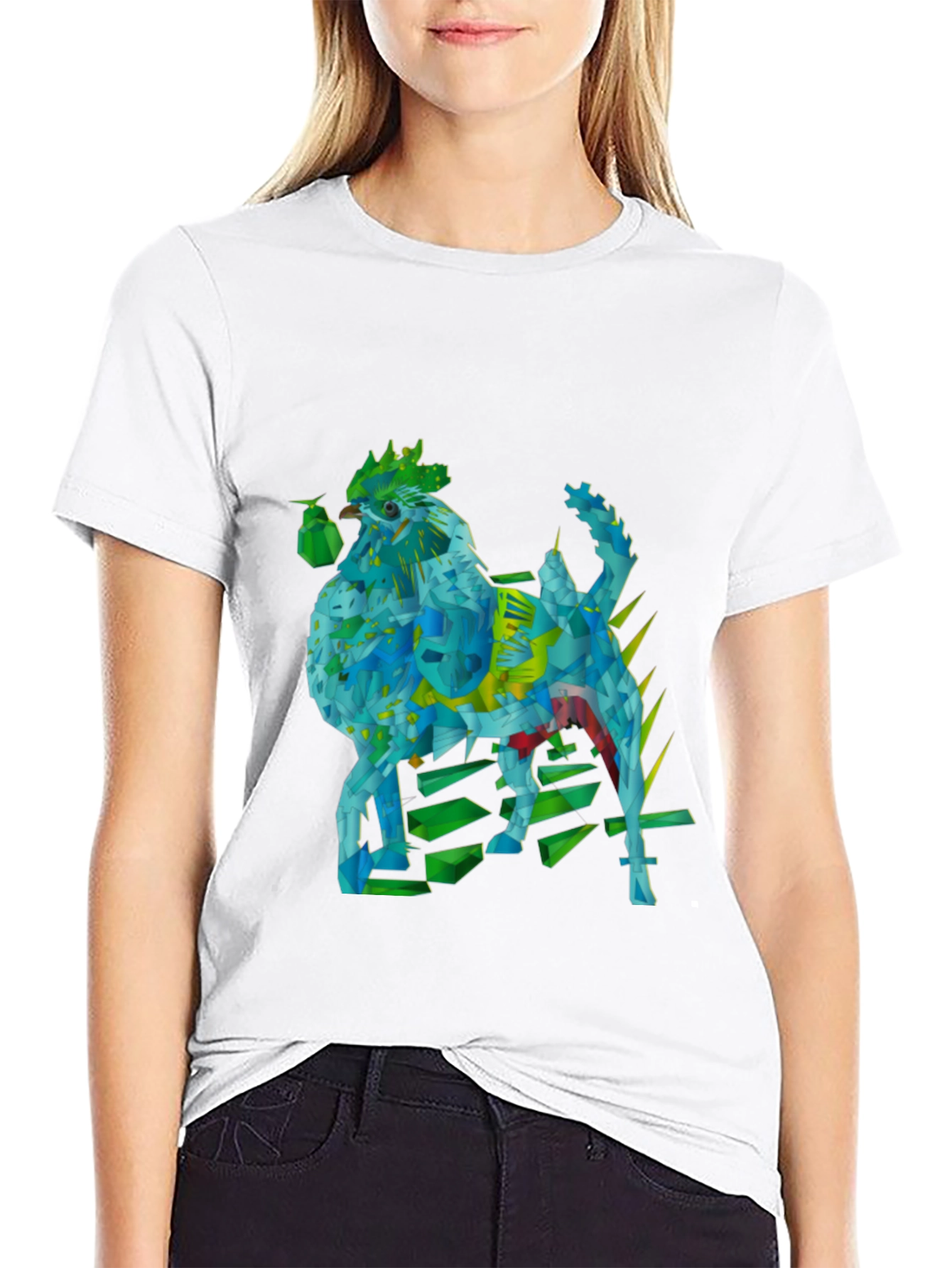 Geometric Rooster Graphic Tee - Modern & Unique