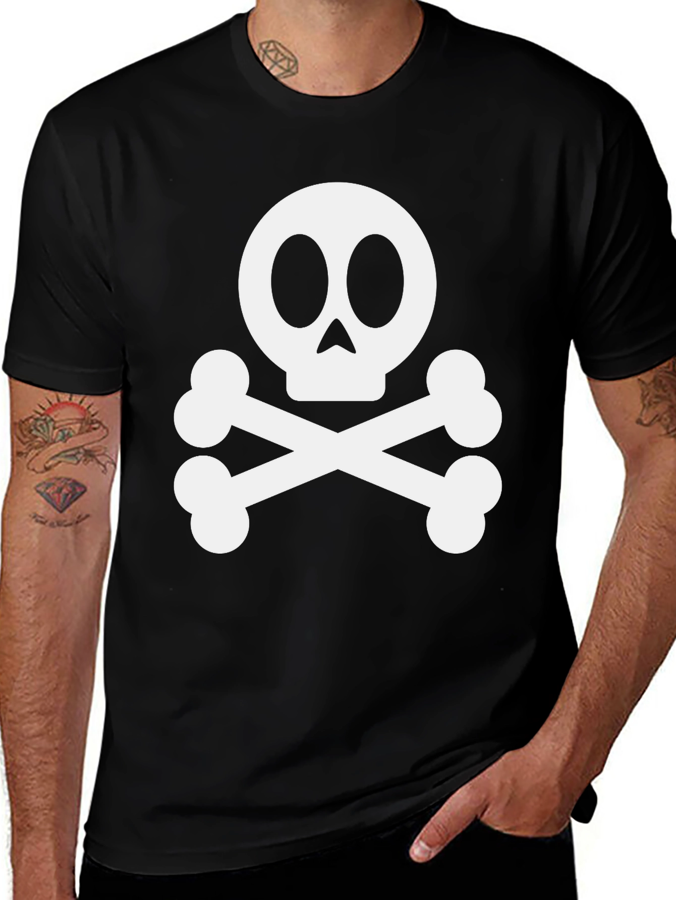 Skull and Crossbones Graphic Tee - Black Cotton