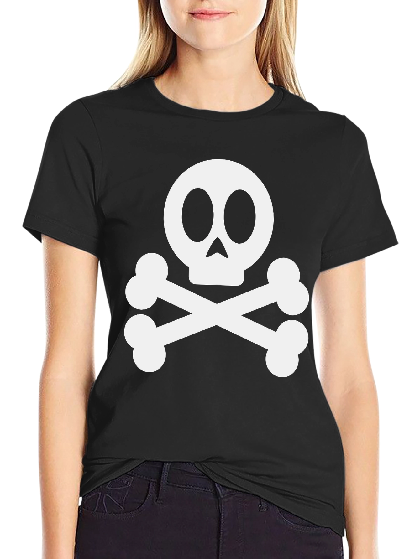 Skull and Crossbones Graphic Tee - Black Cotton