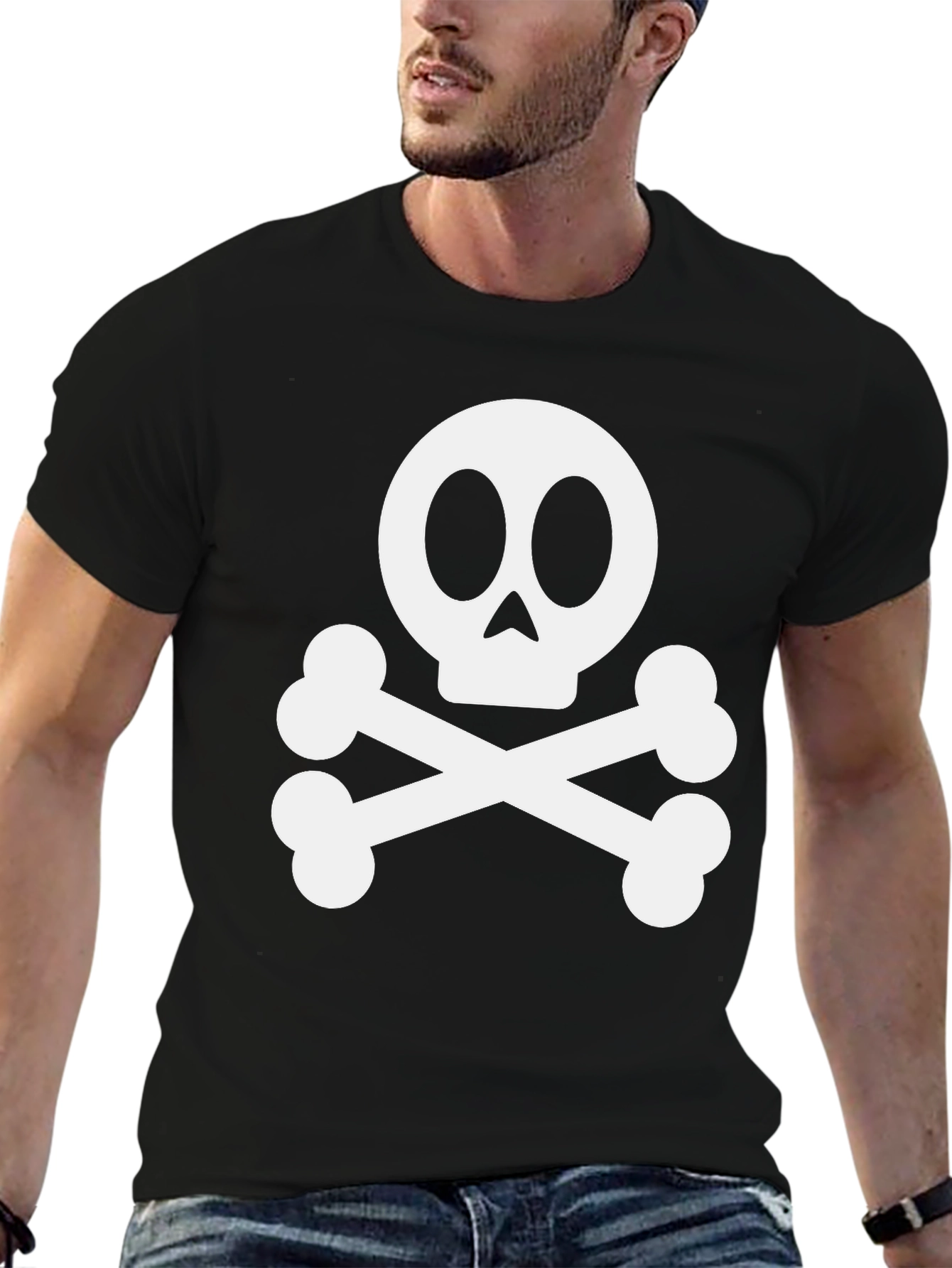 Skull and Crossbones Graphic Tee - Black Cotton