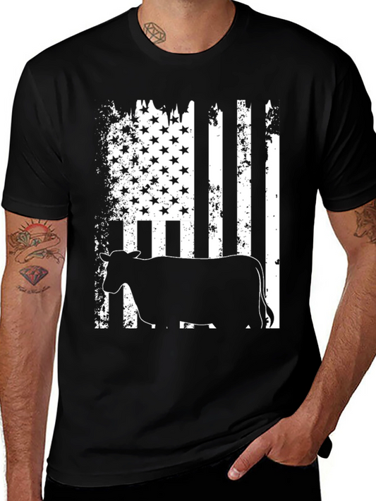 American Flag Cow Black T-Shirt