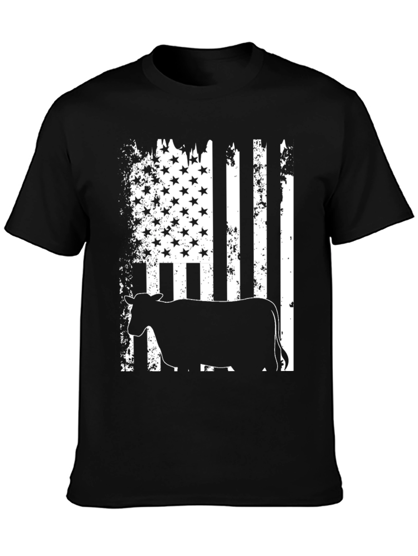 American Flag Cow Black T-Shirt