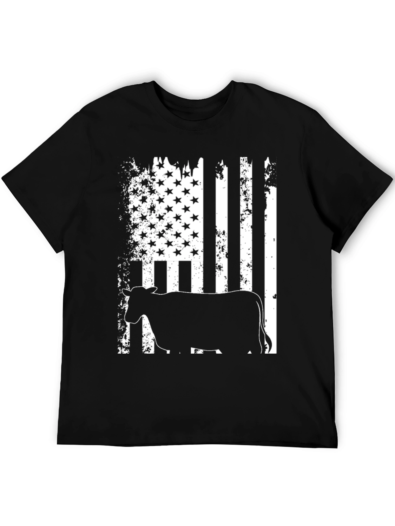 American Flag Cow Black T-Shirt