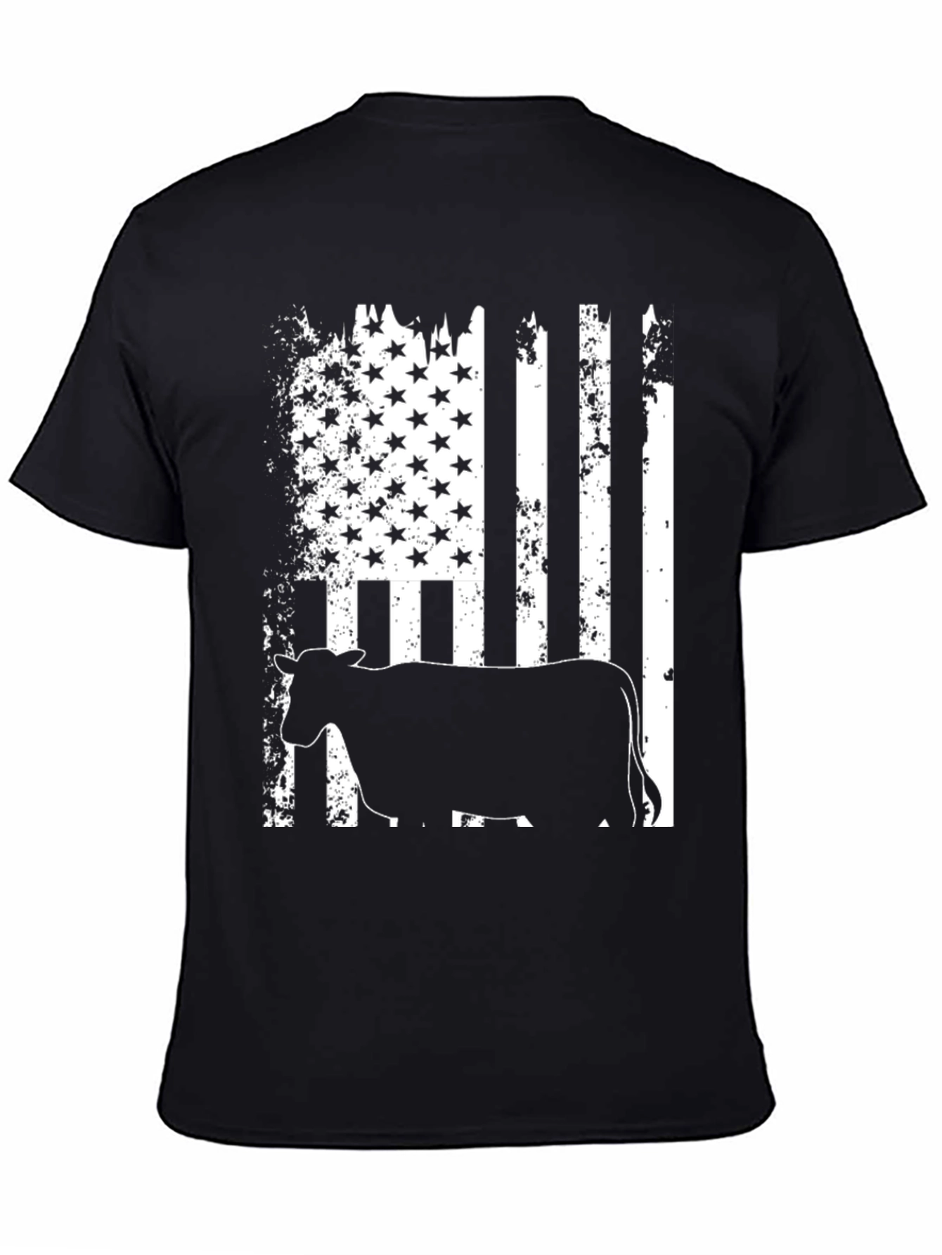 American Flag Cow Black T-Shirt