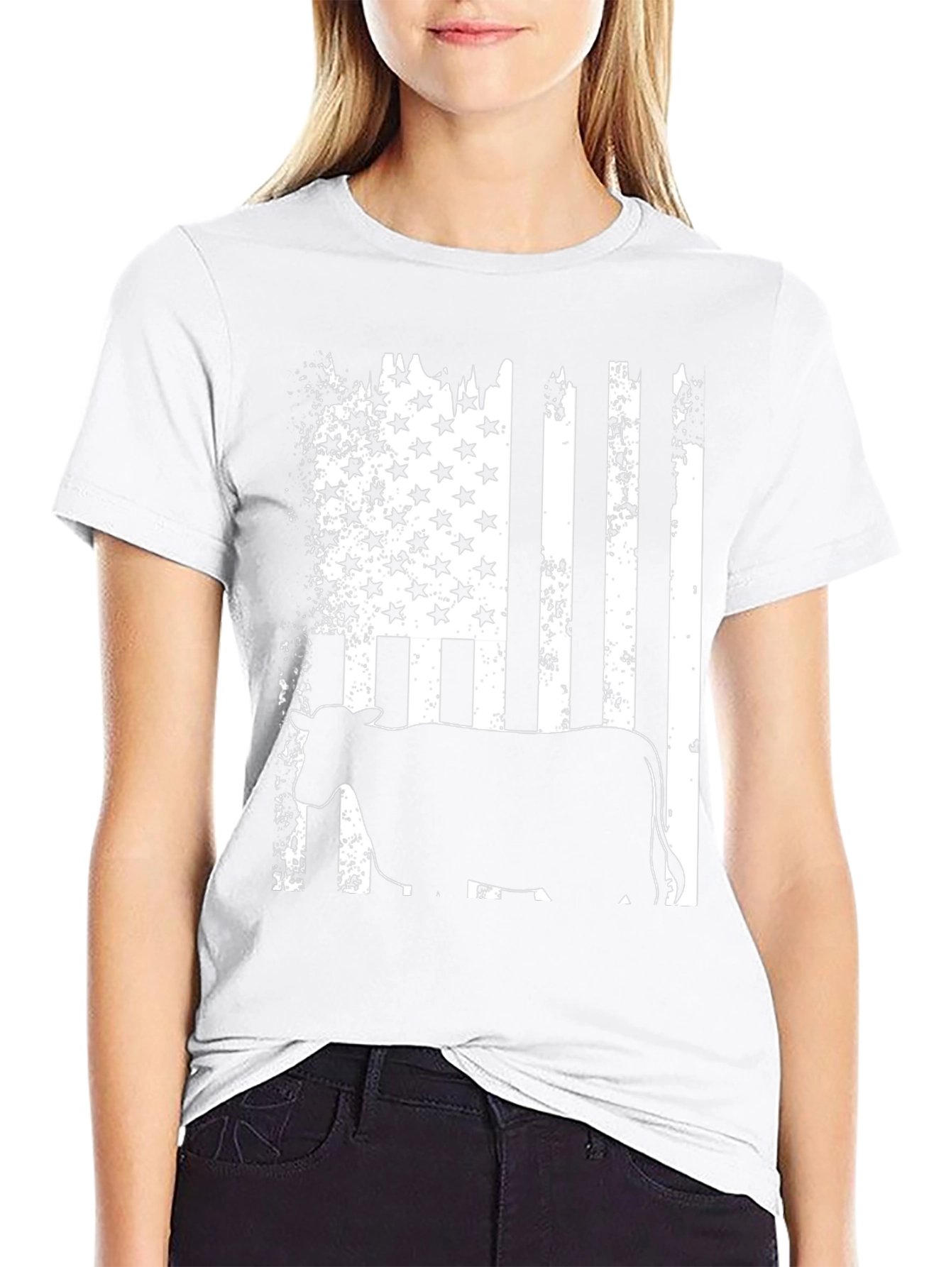 American Flag Cow Black T-Shirt