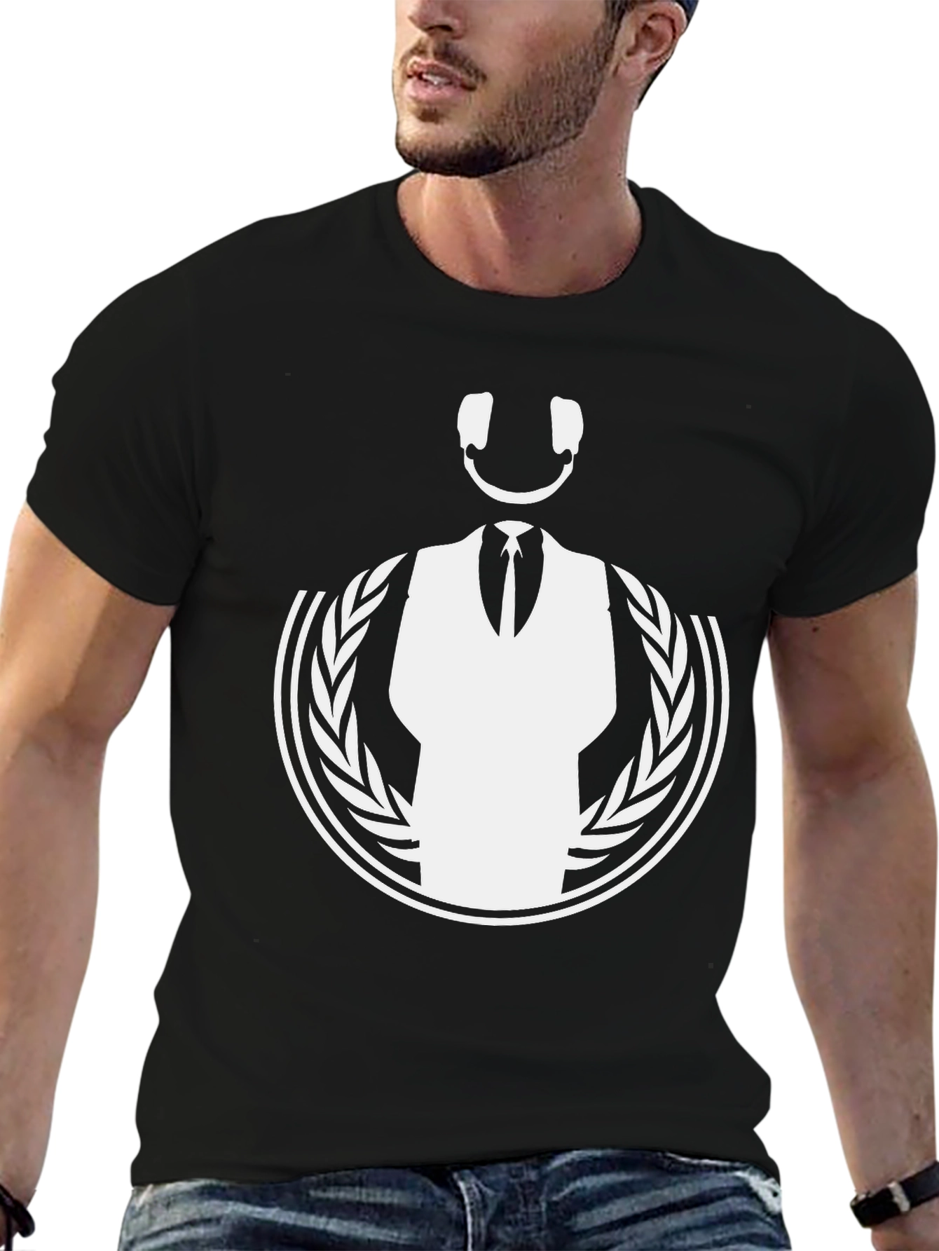 DJ Smiley Face Graphic Tee - Black Cotton T-Shirt