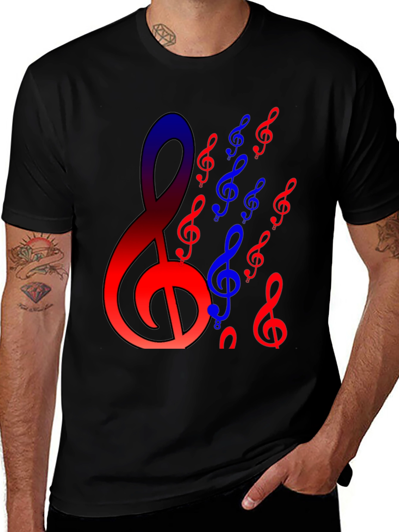 Musical Note Graphic Print Black T-Shirt