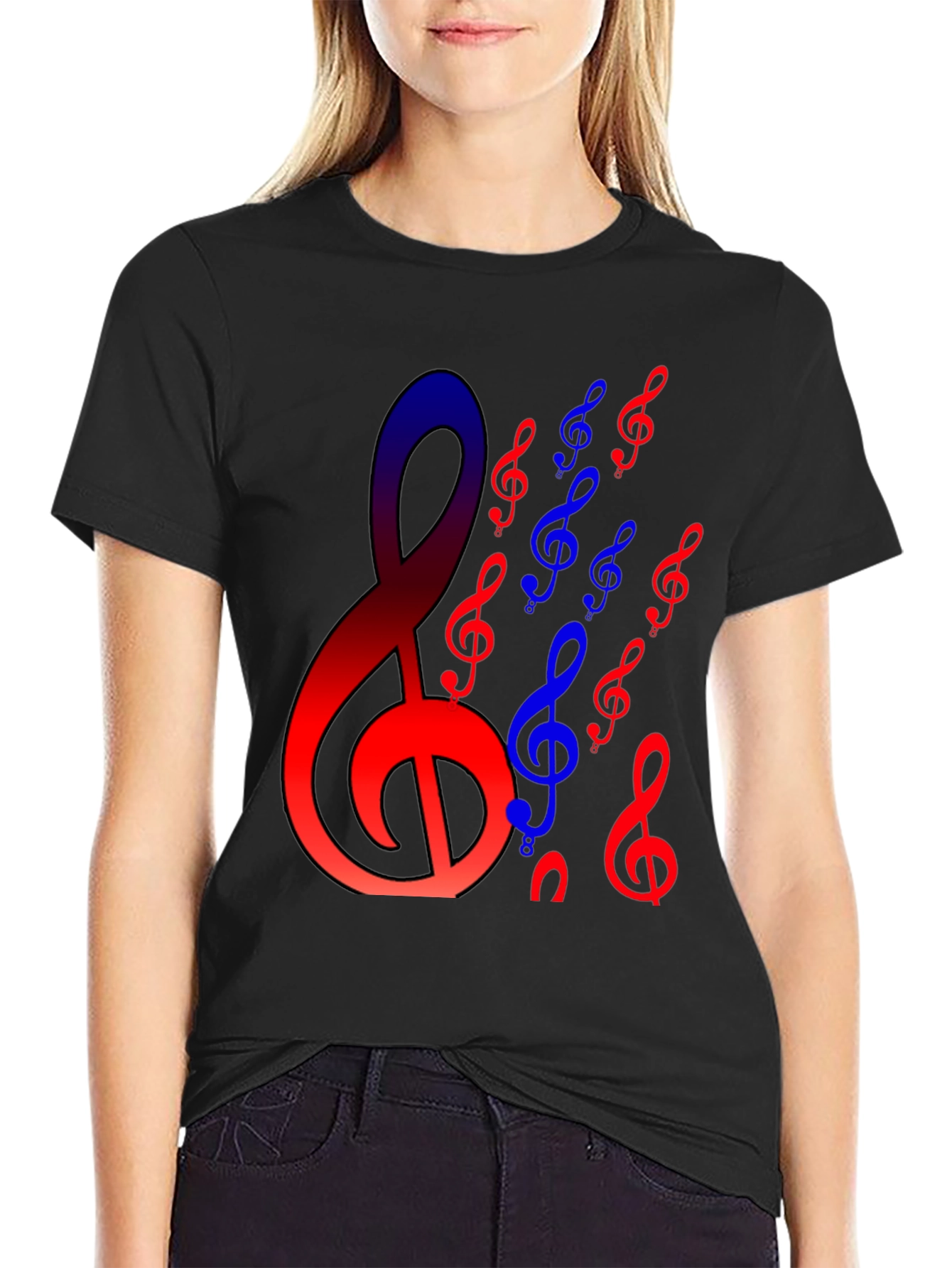 Musical Note Graphic Print Black T-Shirt