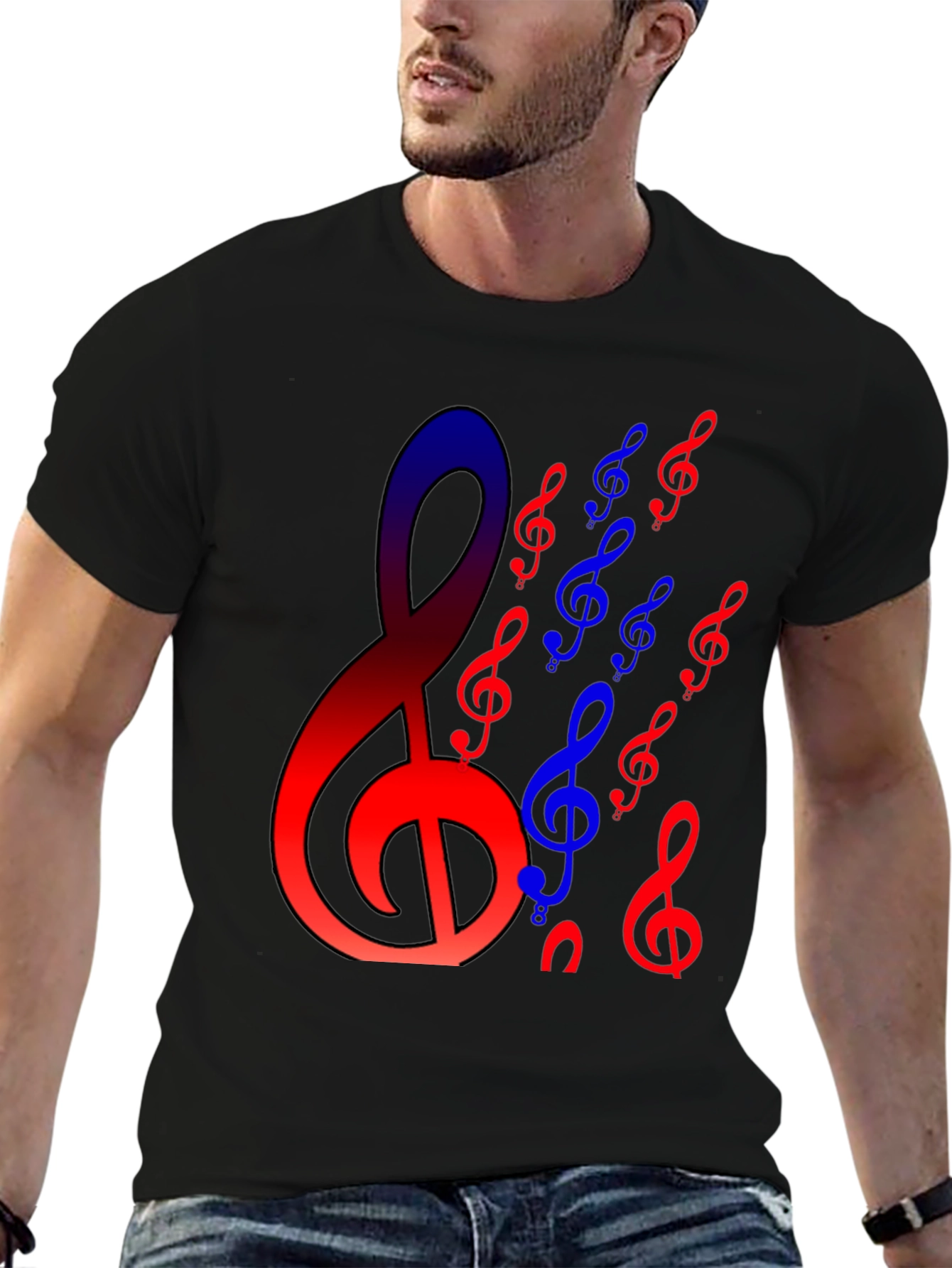 Musical Note Graphic Print Black T-Shirt