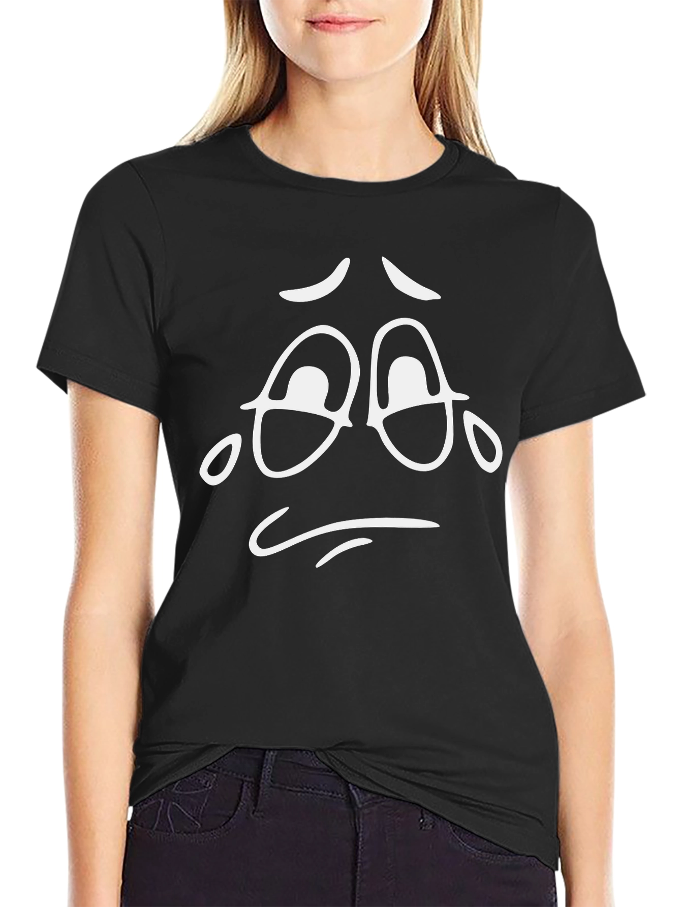 Sad Face Graphic Tee - Unisex Black Cotton T-Shirt