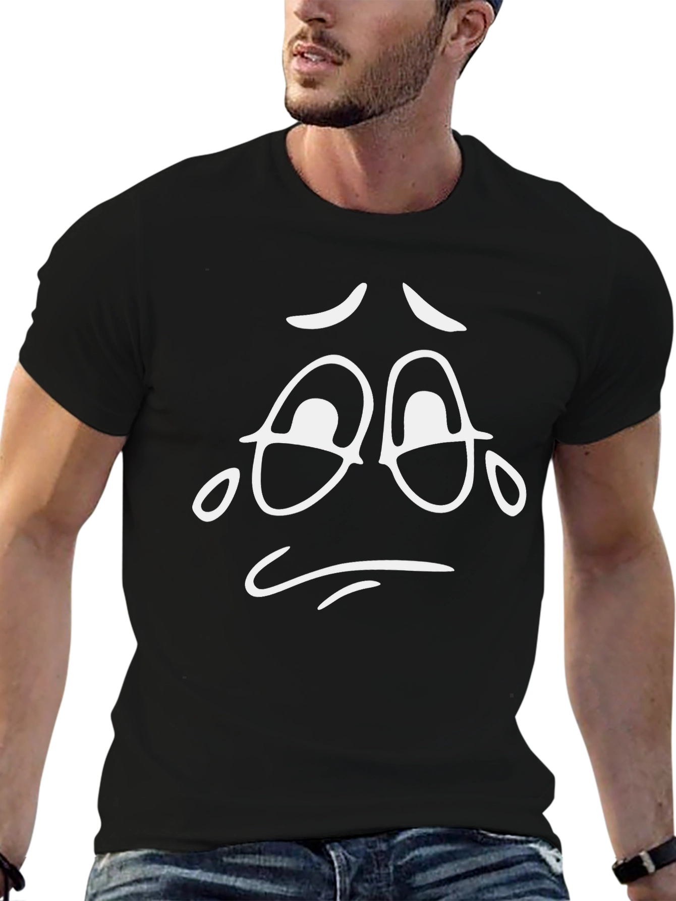 Sad Face Graphic Tee - Unisex Black Cotton T-Shirt