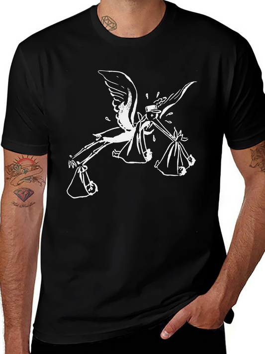 Stork Graphic Print Black T-Shirt